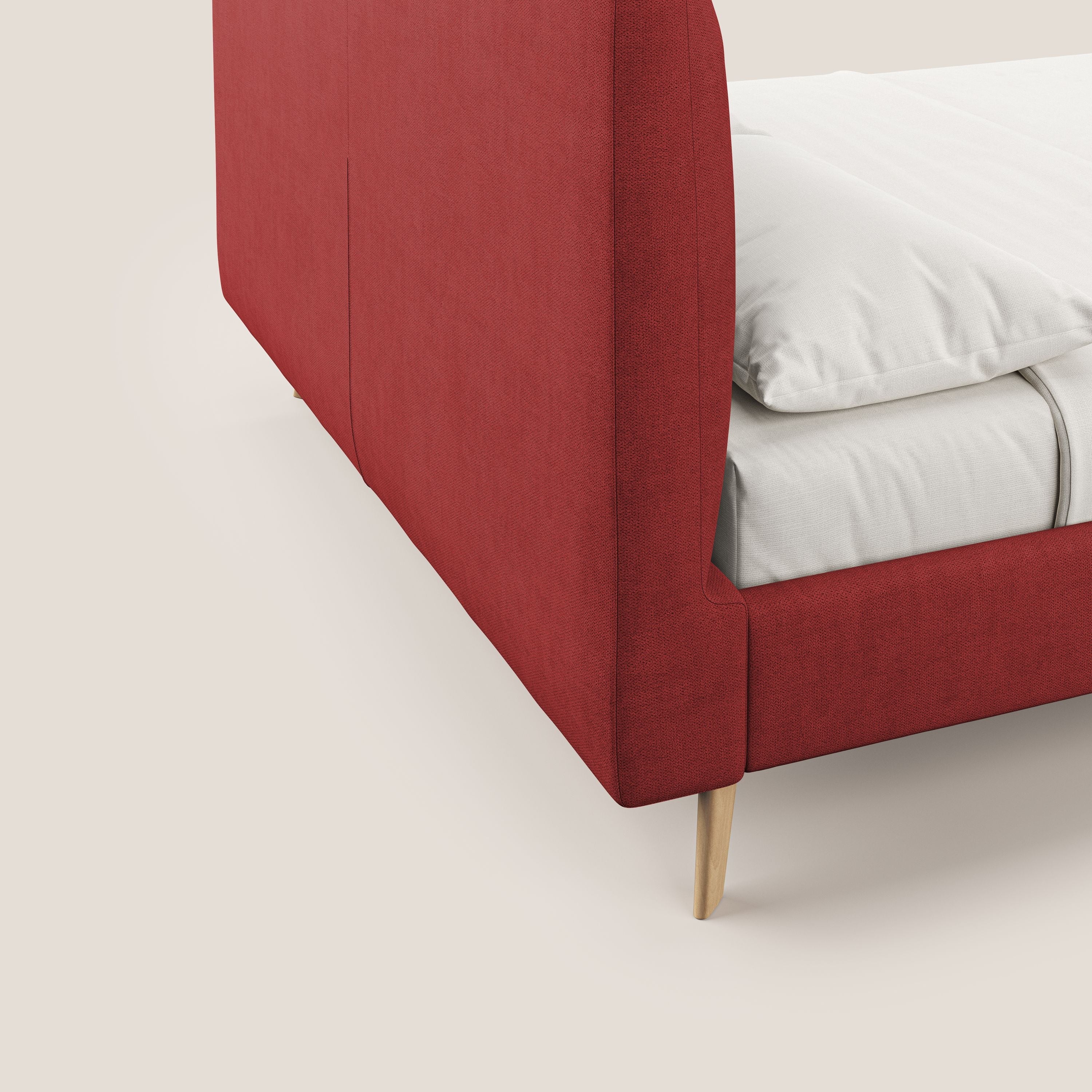 Selene lit rembourré avec pieds bois naturel déhoussable en tissu imperméable T02 rouge - Image 3