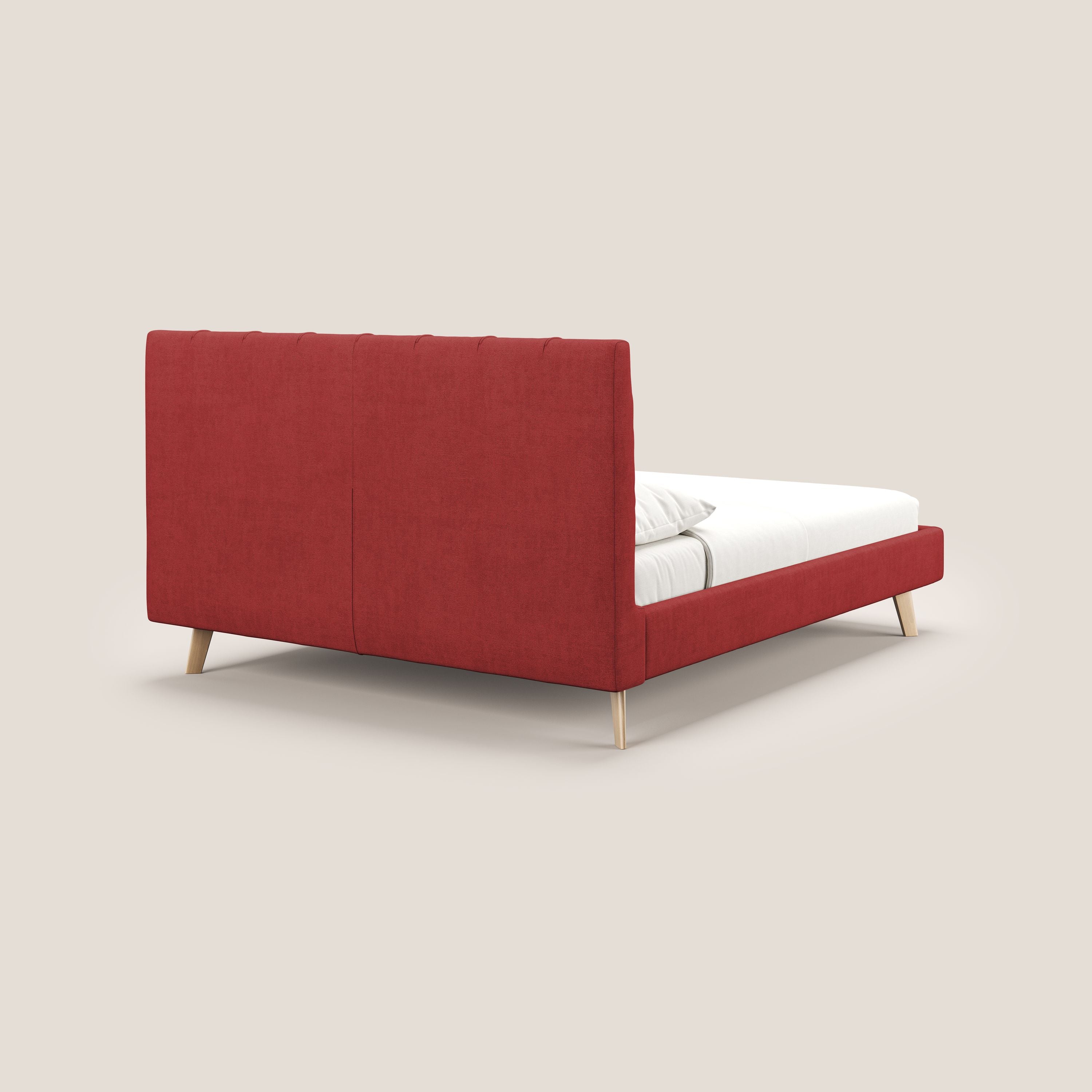 Selene lit rembourré avec pieds bois naturel déhoussable en tissu imperméable T02 rouge - Image 5