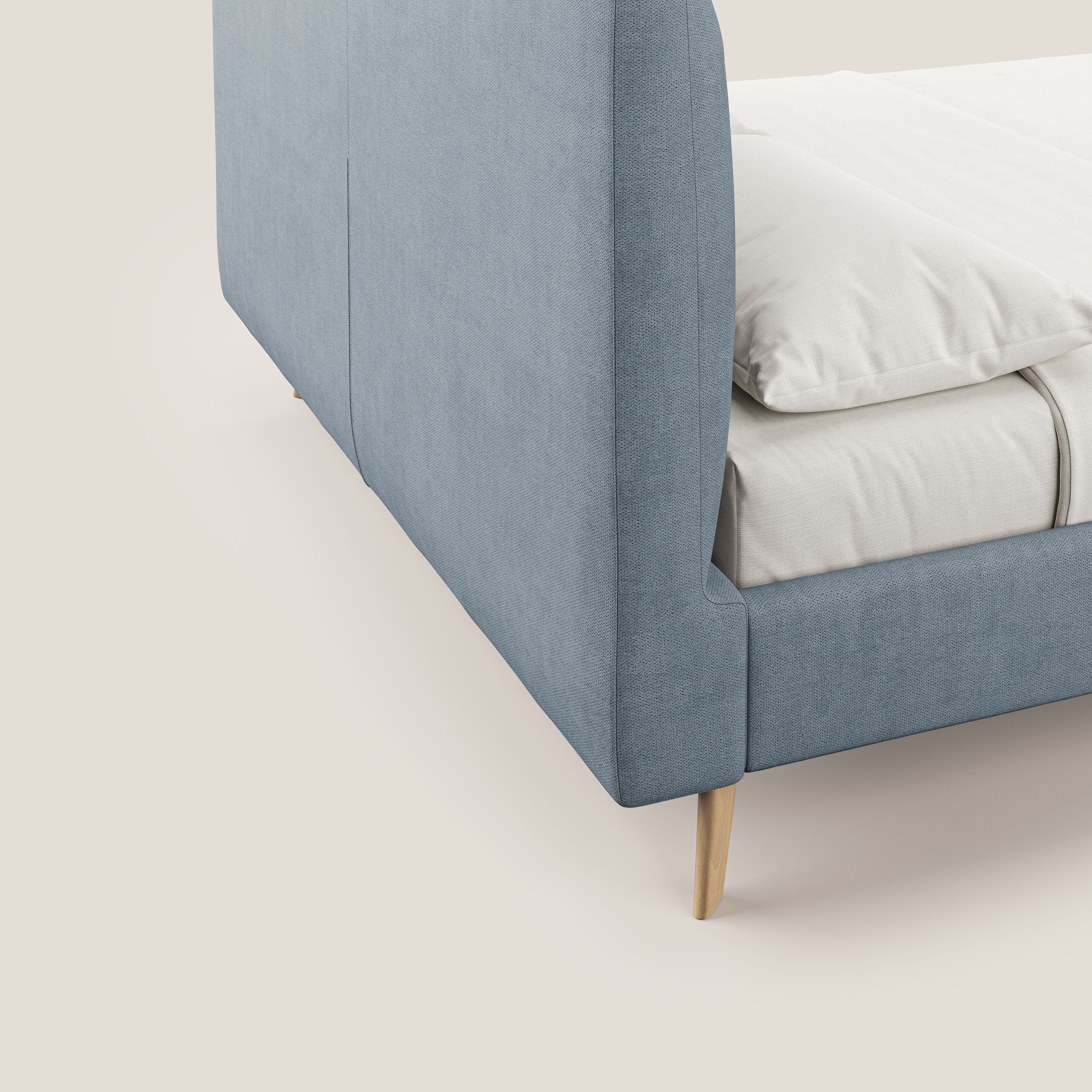Selene lit rembourré avec pieds bois naturel déhoussable en tissu imperméable T02 sucre glace - Image 3