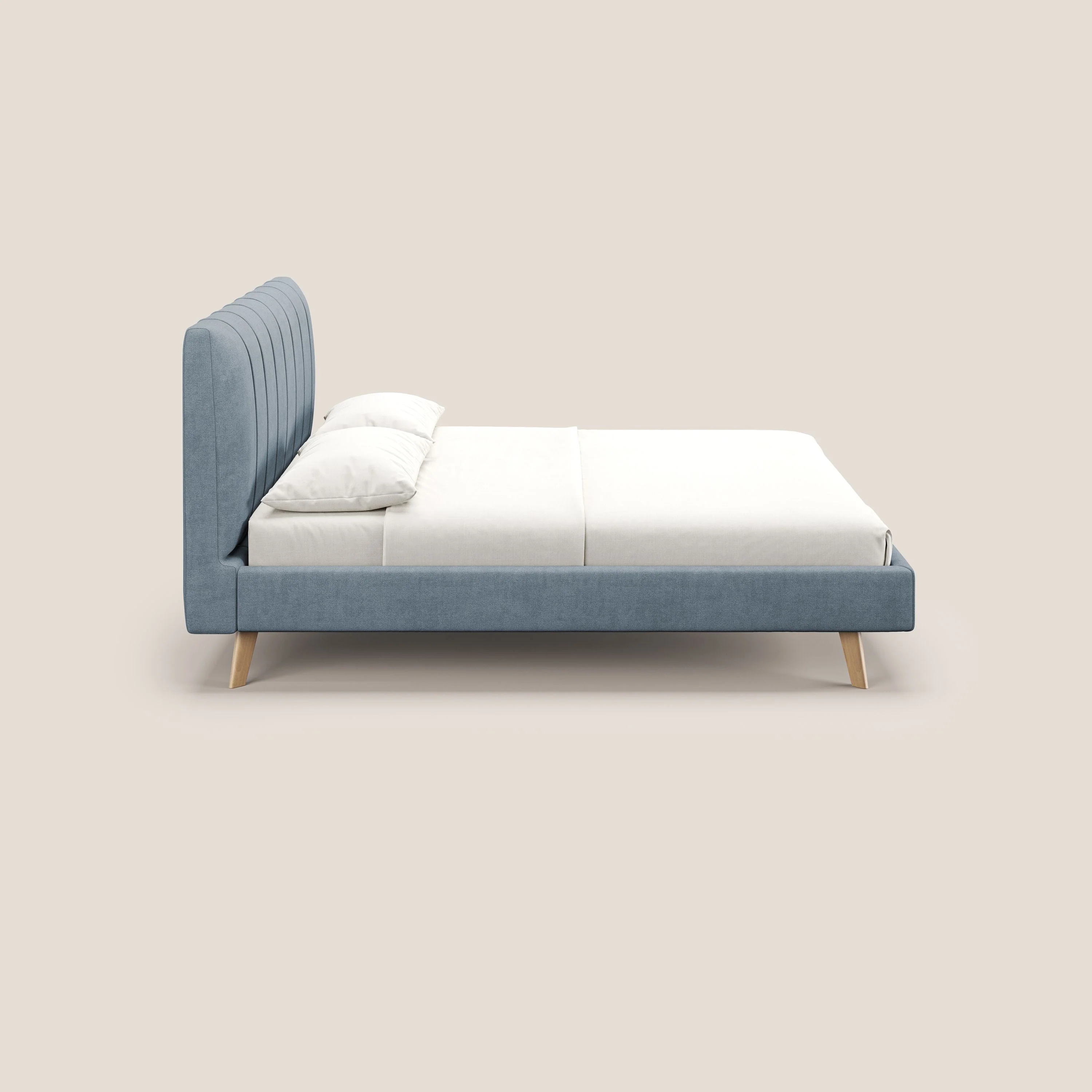 Selene lit rembourré avec pieds bois naturel déhoussable en tissu imperméable T02 sucre glace - Image 4