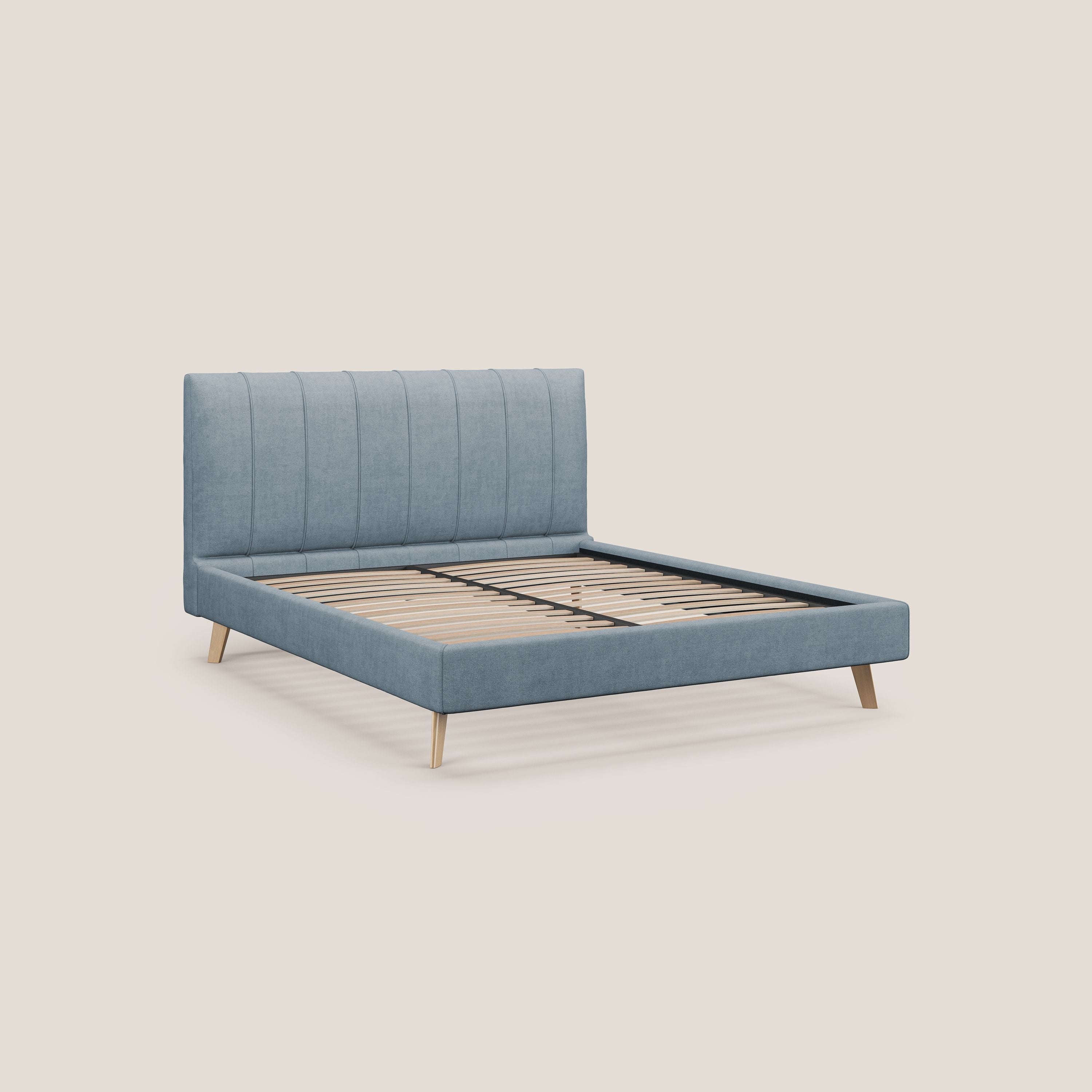 Selene lit rembourré avec pieds bois naturel déhoussable en tissu imperméable T02 sucre glace - Image 7