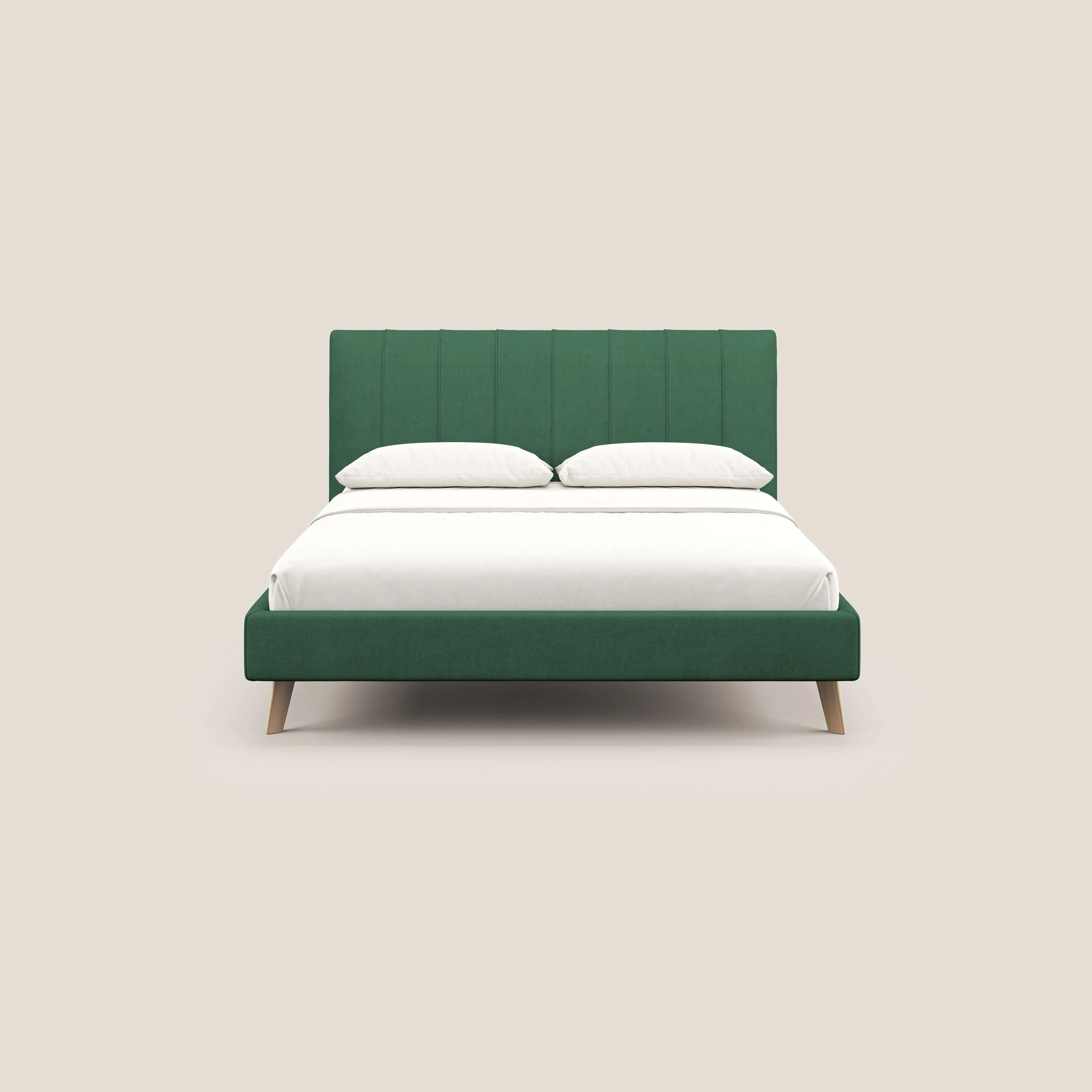 Selene lit rembourré avec pieds bois naturel déhoussable en tissu imperméable T02 vert - Image 2