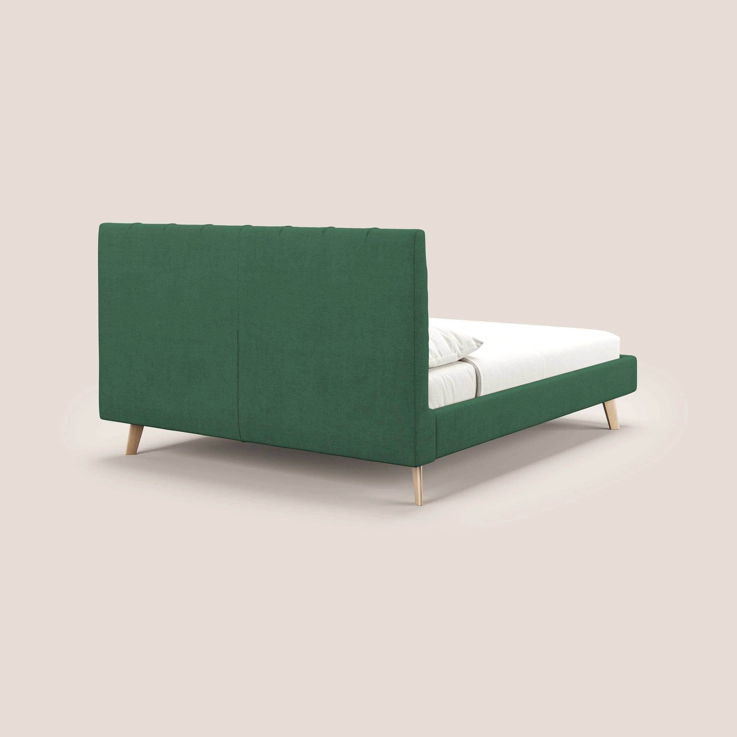Selene lit rembourré avec pieds bois naturel déhoussable en tissu imperméable T02 vert - Image 5