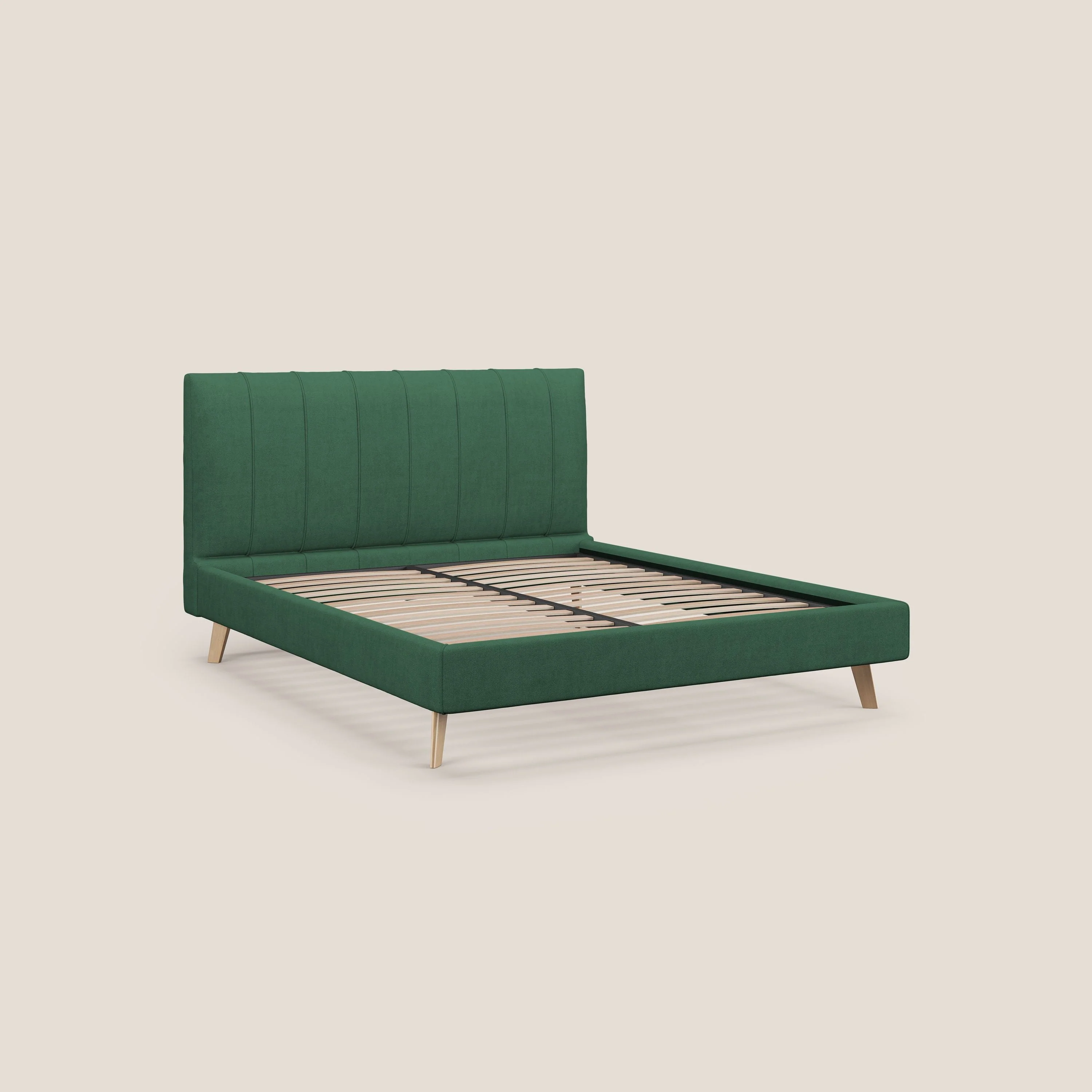 Selene lit rembourré avec pieds bois naturel déhoussable en tissu imperméable T02 vert - Image 7