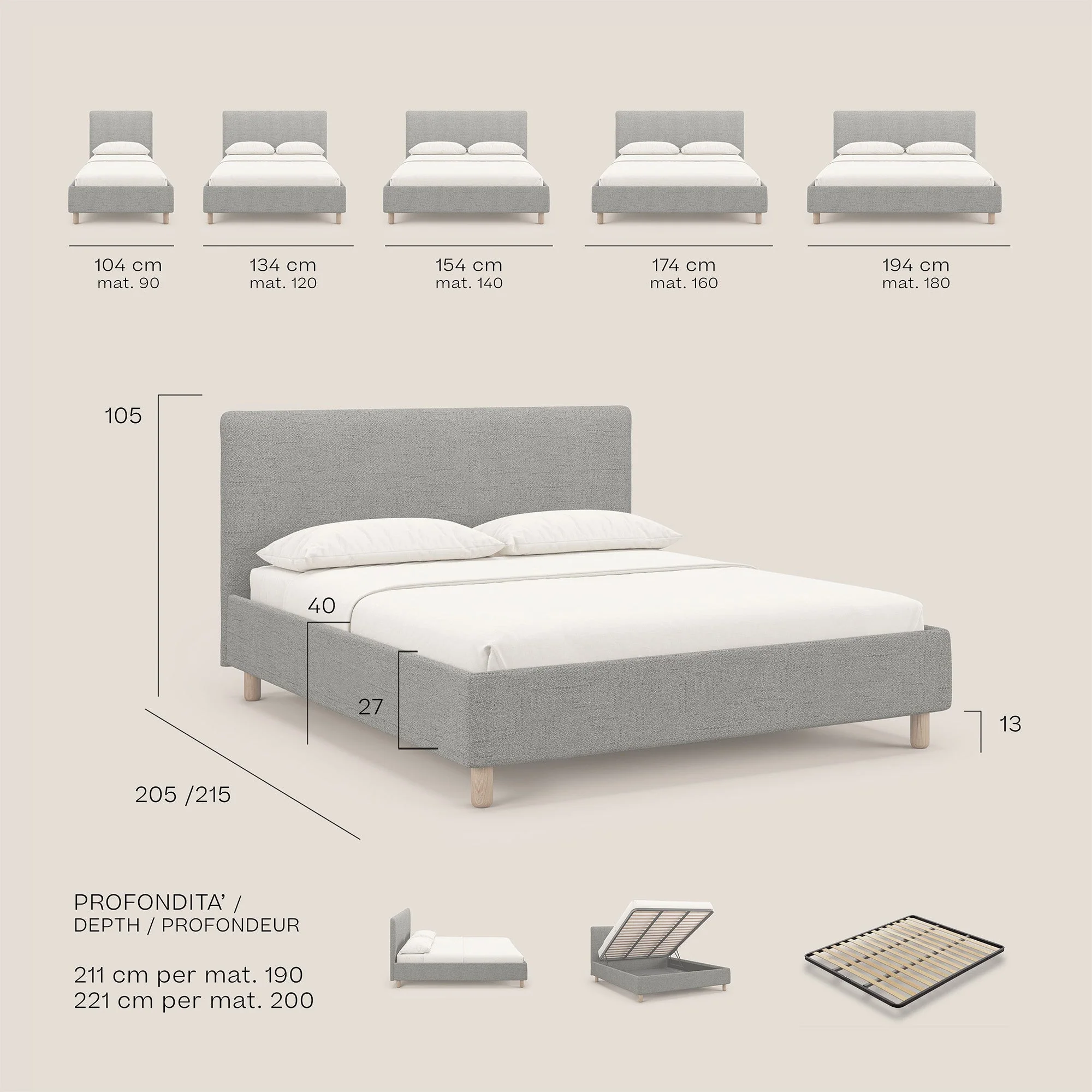 Serena lit coffre scandinave compact en tissu flammé imperméable T03 bleu - Image 9