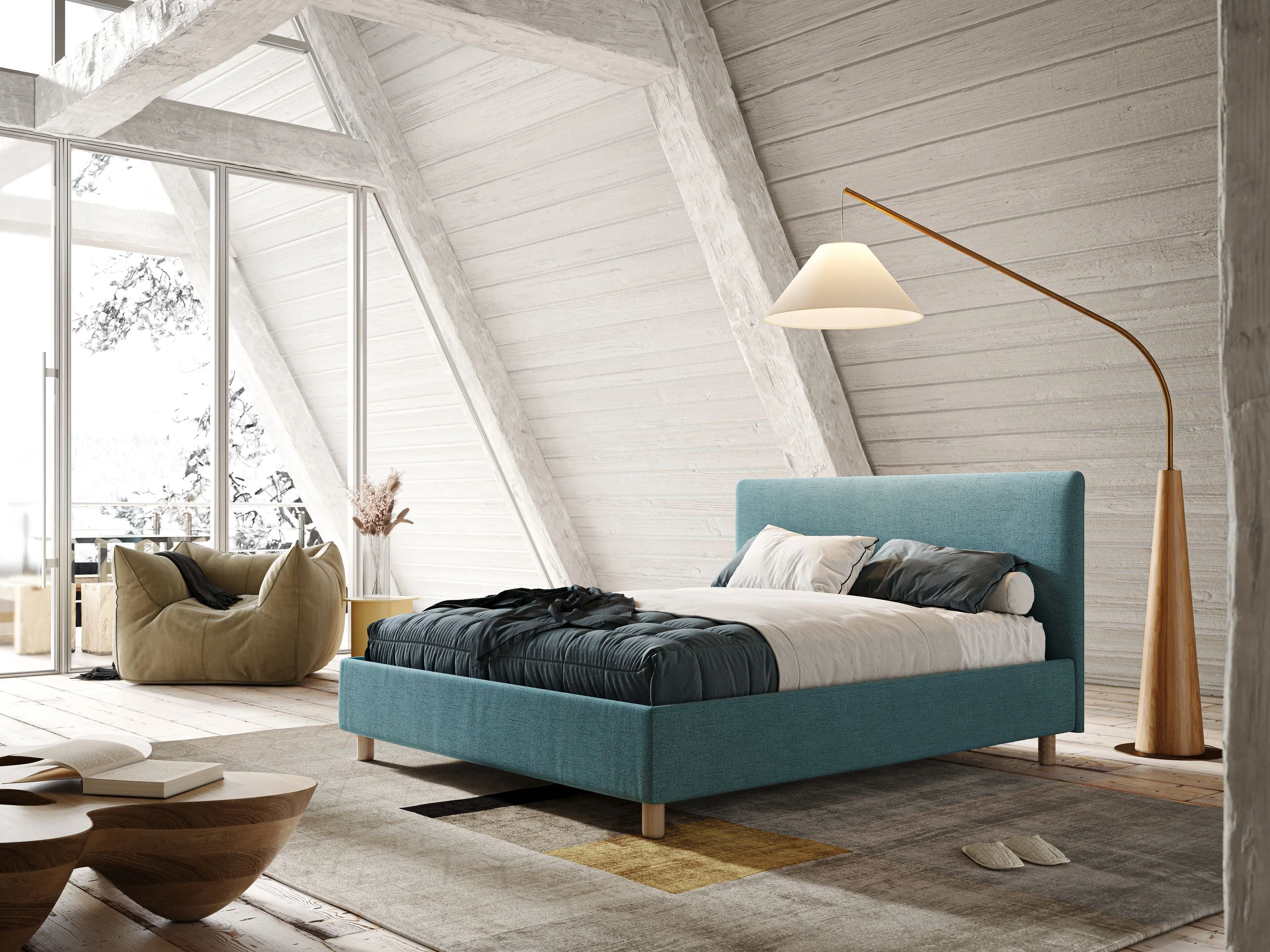 Serena lit coffre scandinave compact en tissu flammé imperméable T03 bleu ciel - Image 2