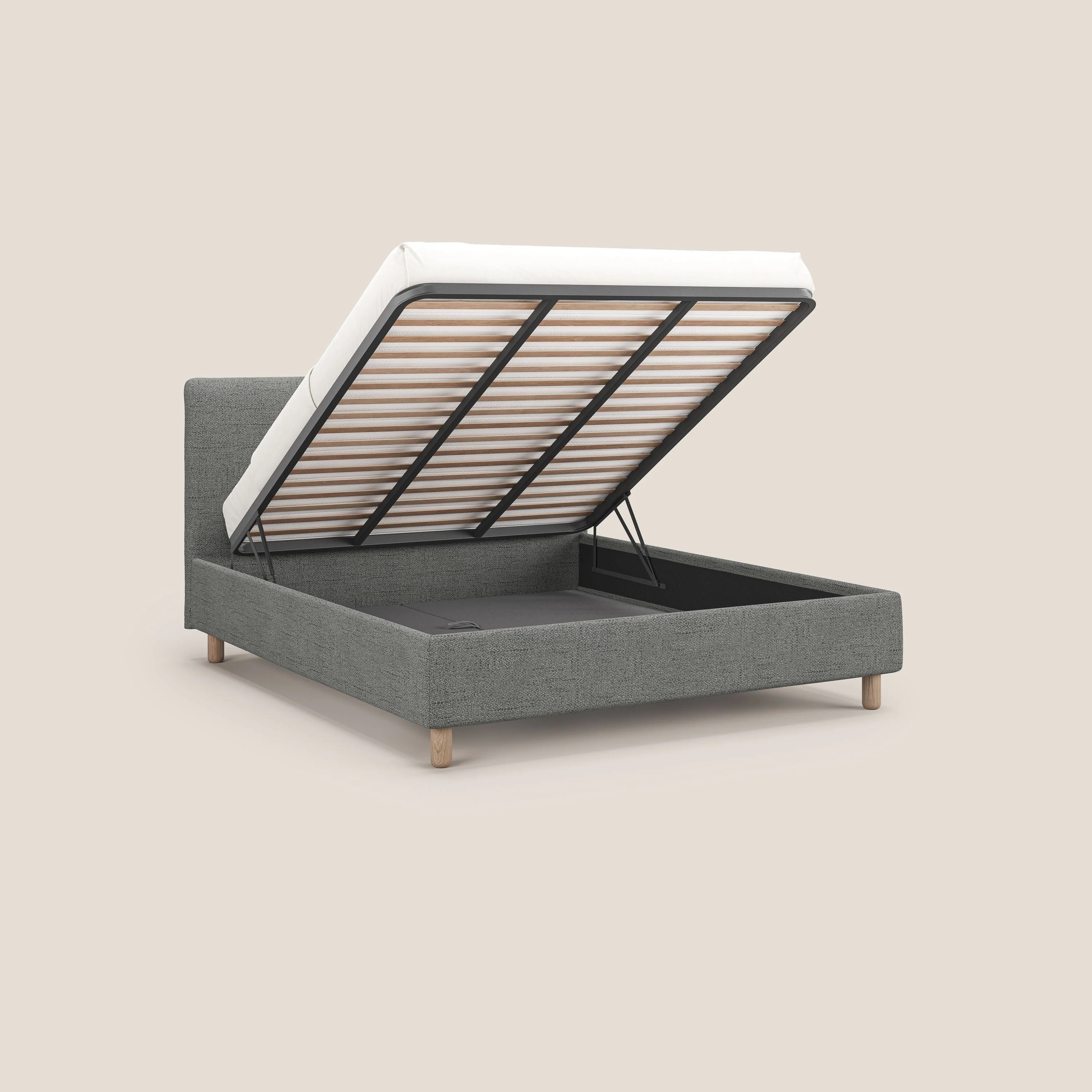 Serena lit coffre scandinave compact en tissu flammé imperméable T03 gris clair - Image 2