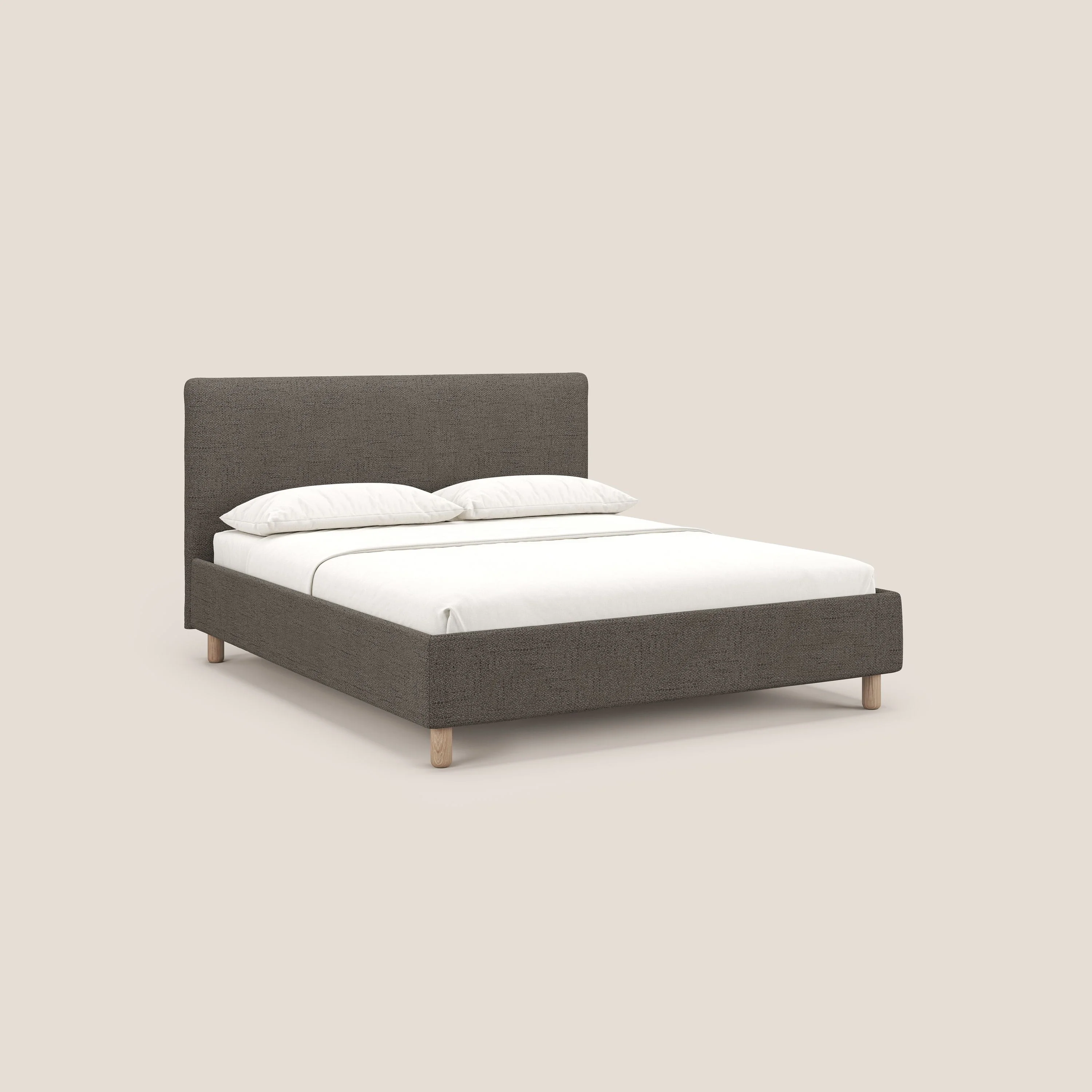 Serena lit coffre scandinave compact en tissu flammé imperméable T03 taupe