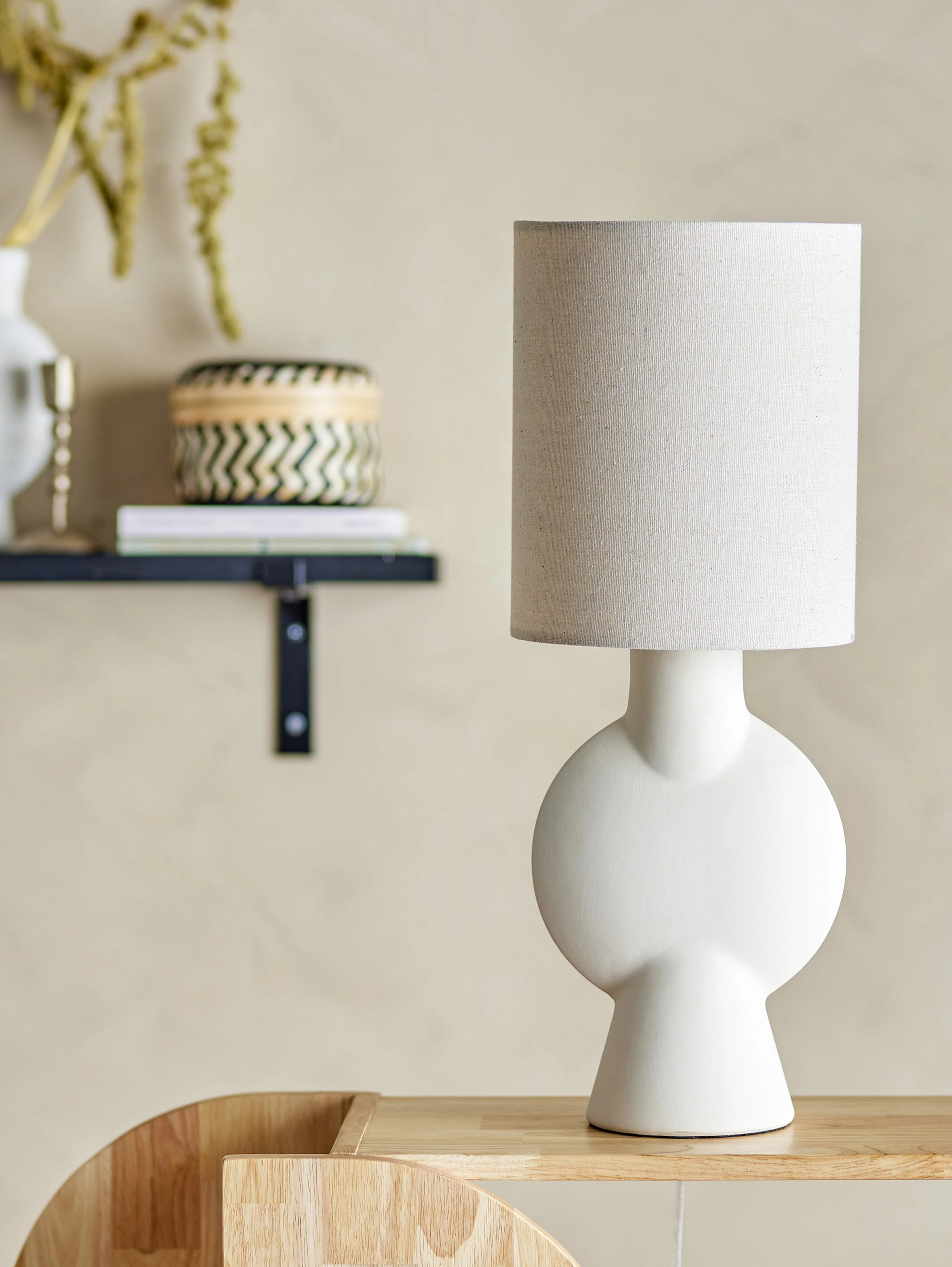 Sergio Lampe de table avec base en grès Stoneware blanc et abat-jour en lin - Image 4