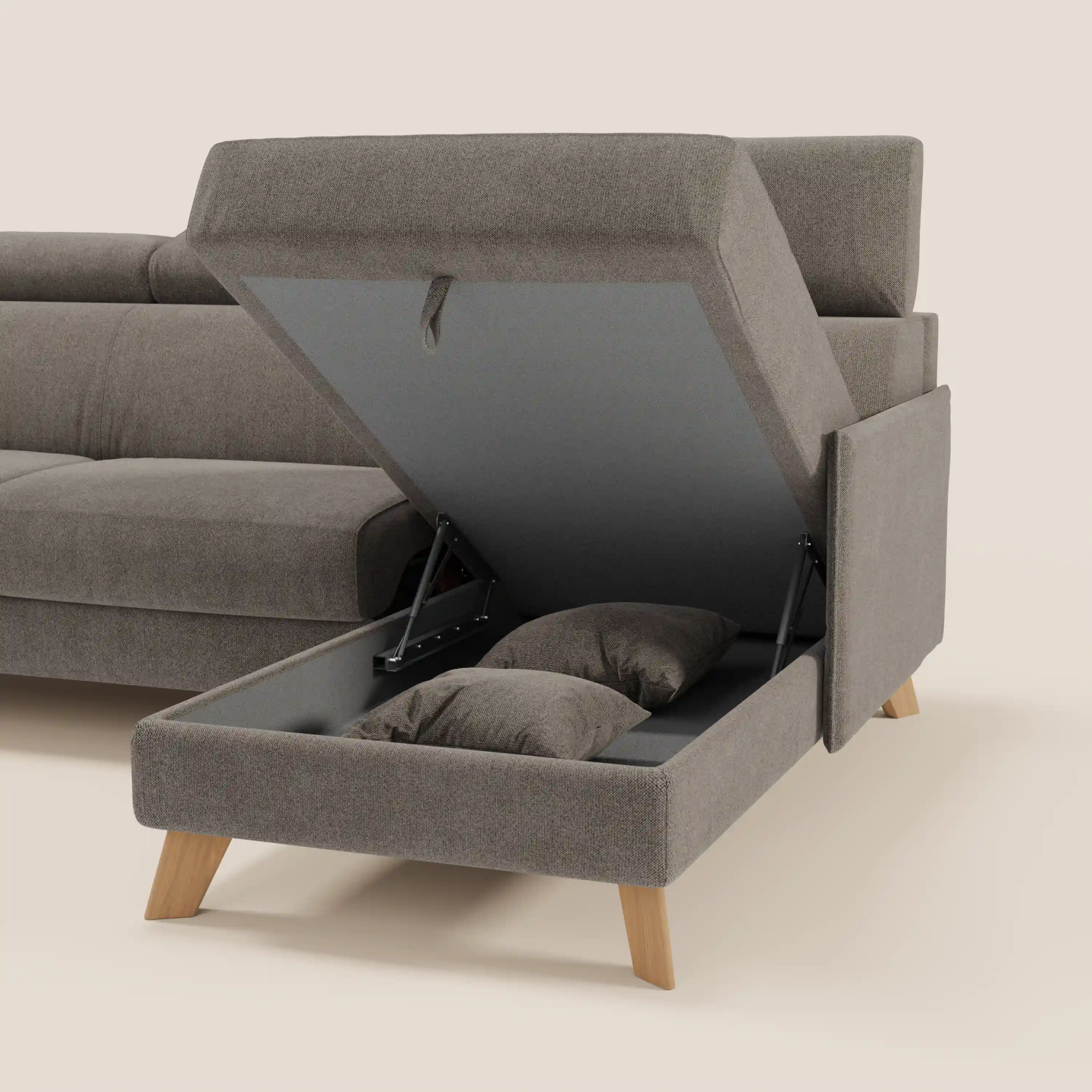 Sole Canapé d'angle convertible avec chaise longue avec coffre et têtières inclinables - tissu détachable T23 - Image 148