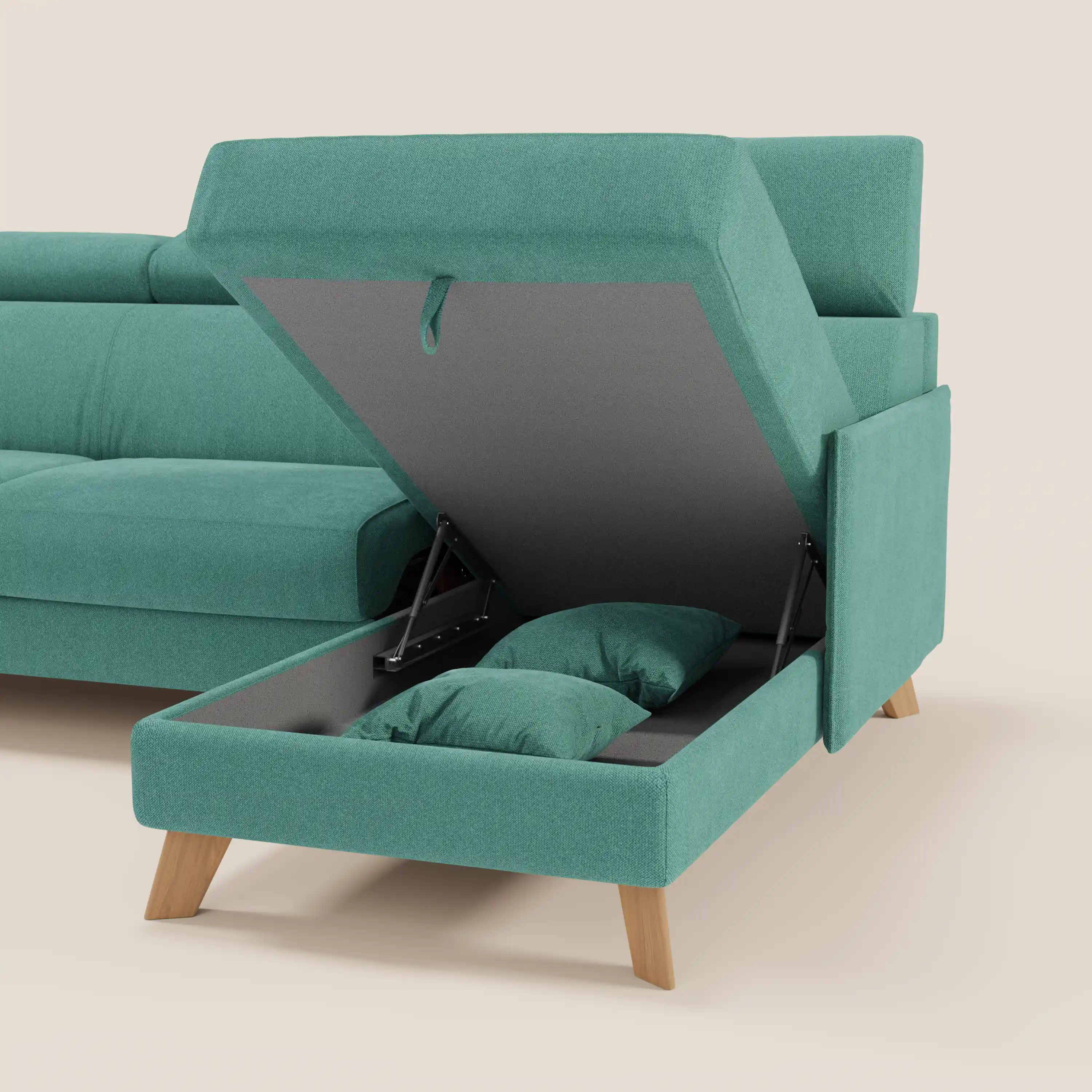 Sole Canapé d'angle convertible avec chaise longue avec coffre et têtières inclinables - tissu détachable T23 - Image 193