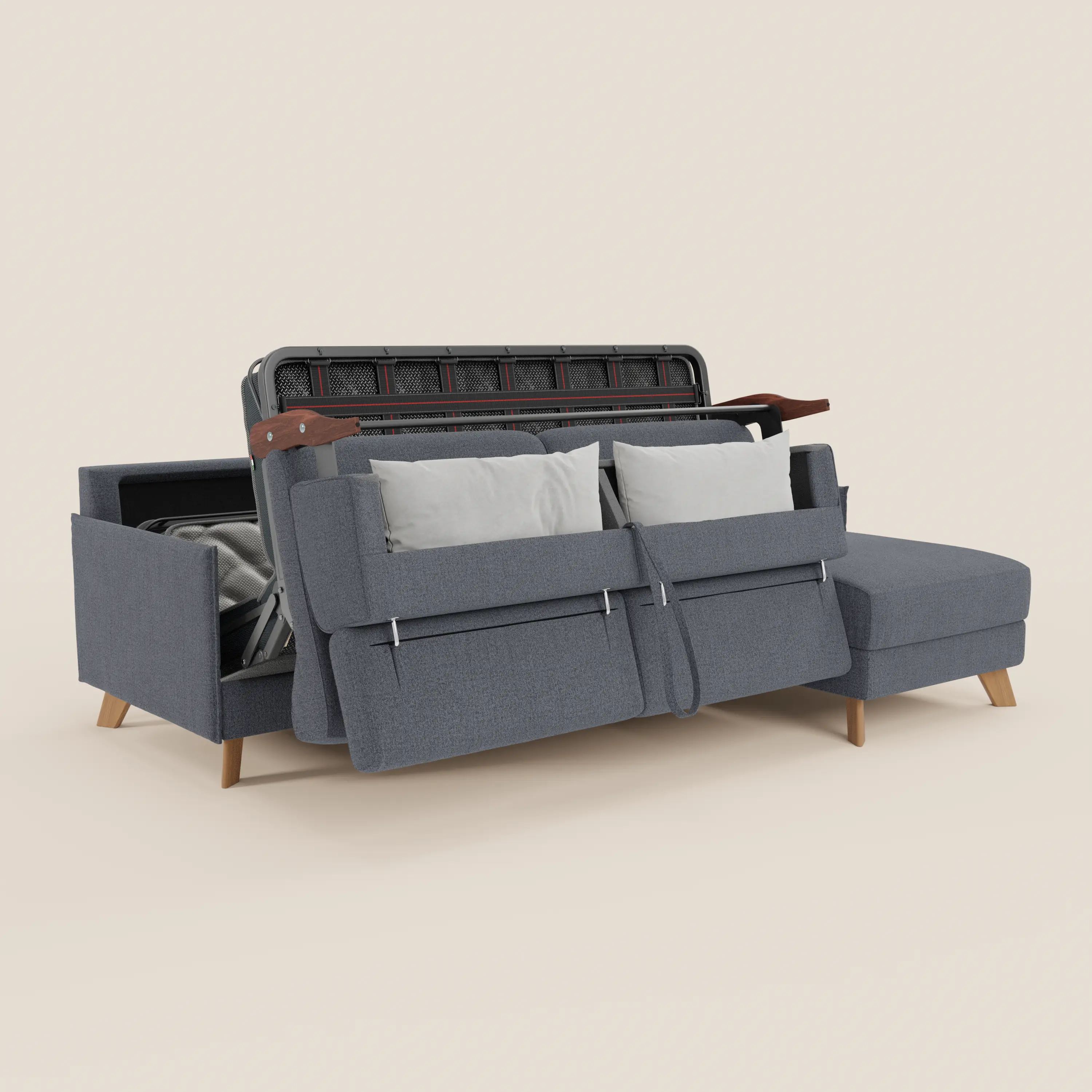 Sole Canapé d'angle convertible avec chaise longue avec coffre et têtières inclinables - tissu détachable T23 - Image 217