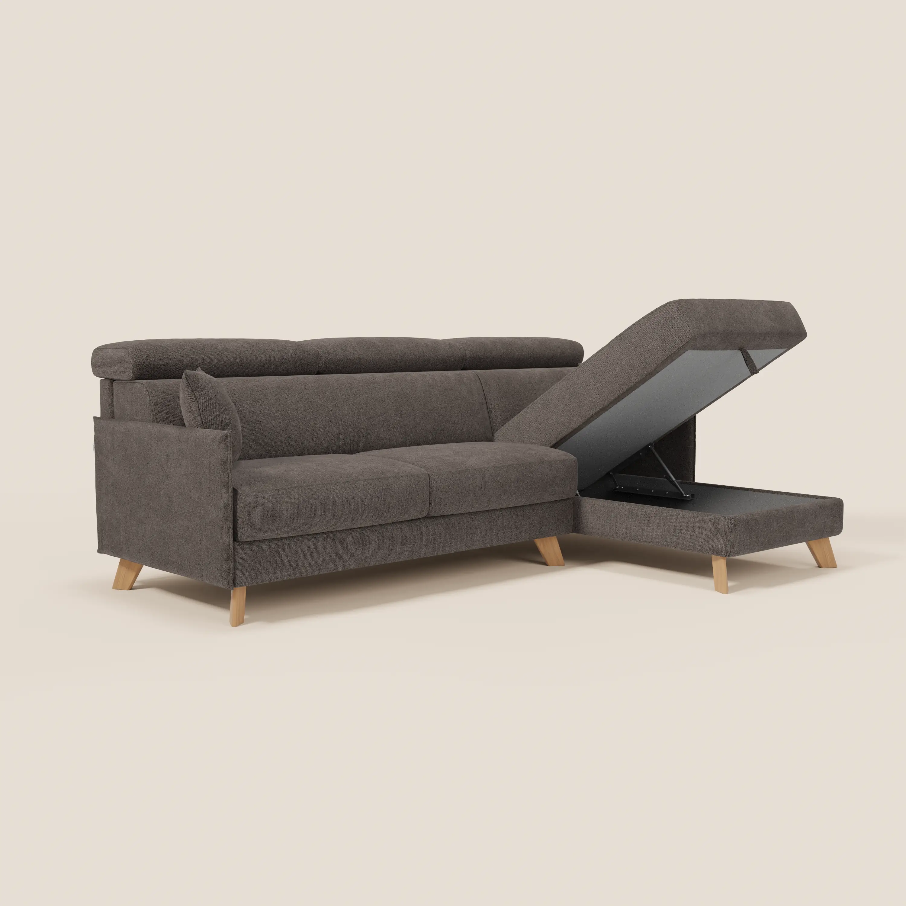 Sole Canapé d'angle convertible avec chaise longue avec coffre et têtières inclinables - tissu détachable T23 - Image 235