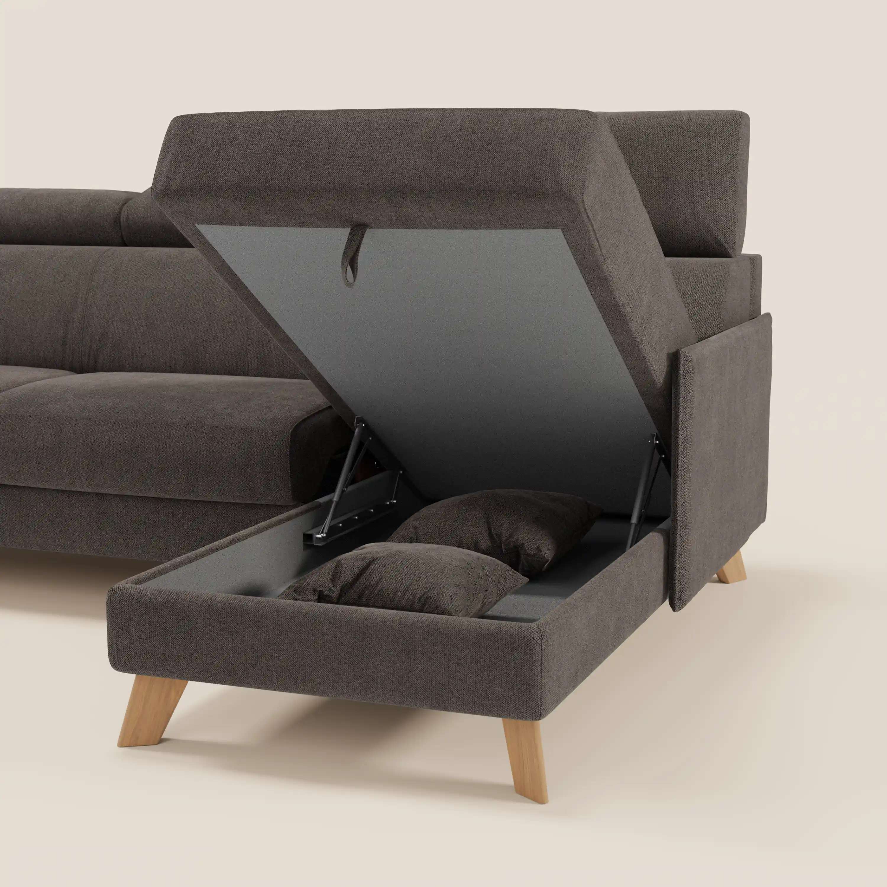 Sole Canapé d'angle convertible avec chaise longue avec coffre et têtières inclinables - tissu détachable T23 - Image 238