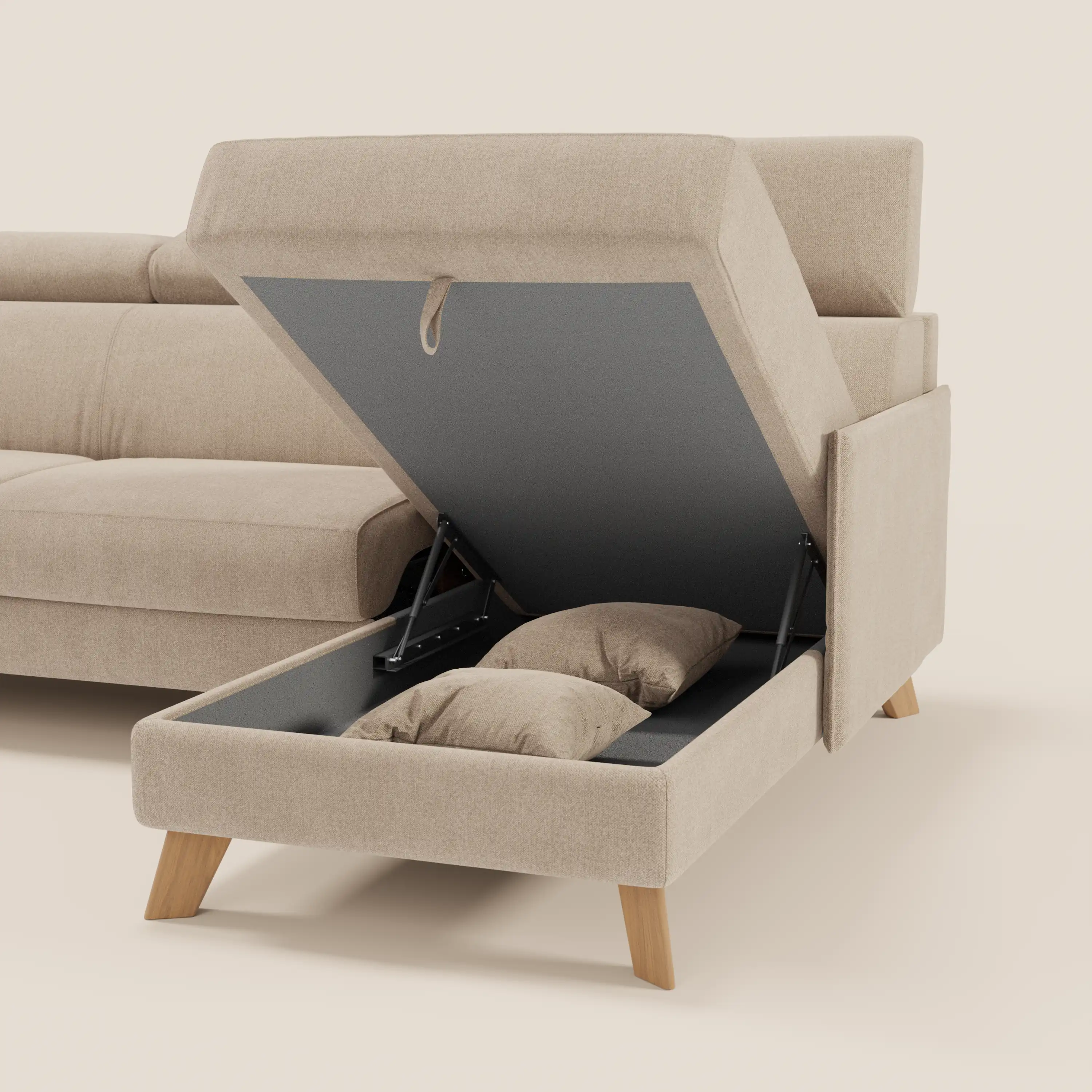 Sole Canapé d'angle convertible avec chaise longue avec coffre et têtières inclinables - tissu détachable T23 - Image 27