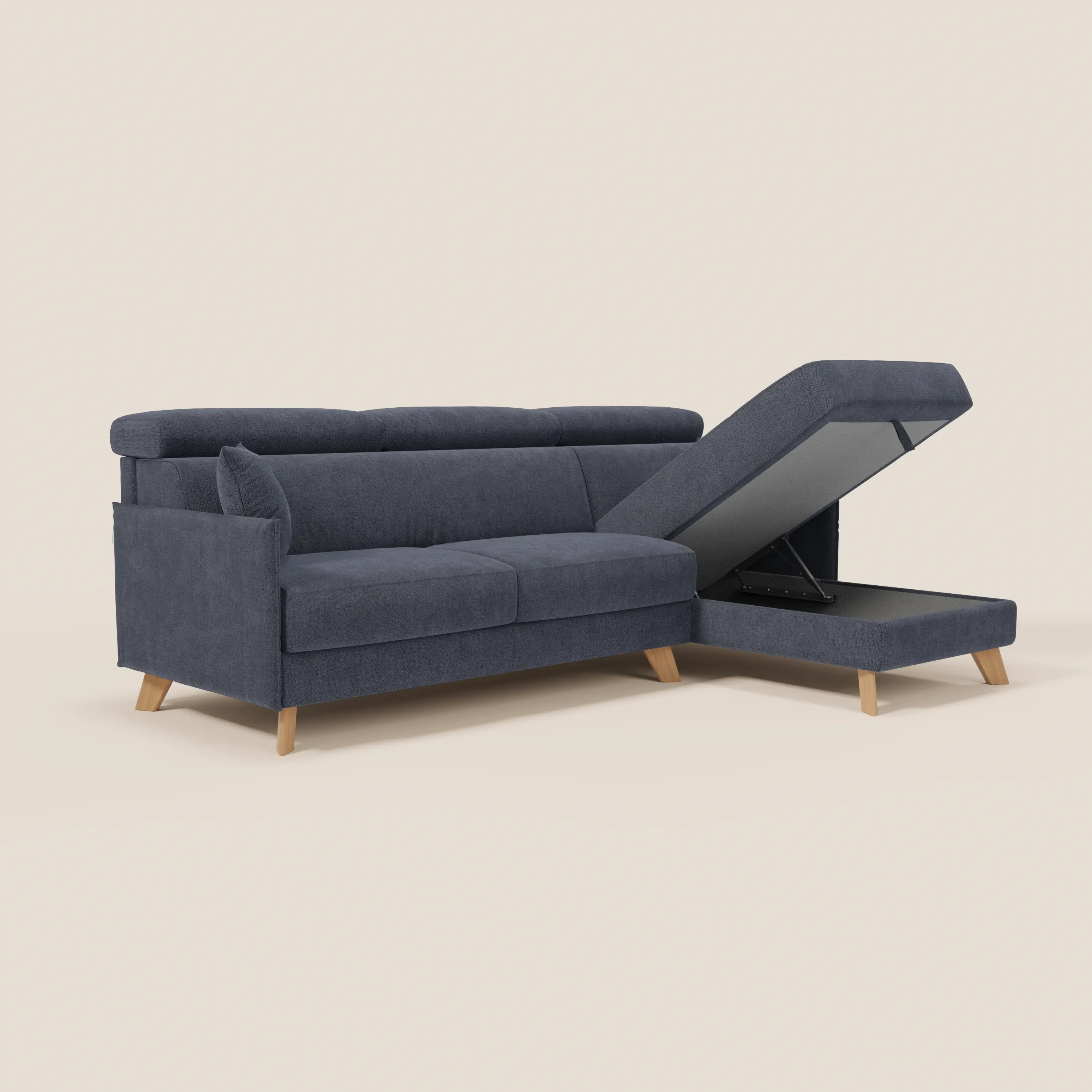 Sole Canapé d'angle convertible avec chaise longue avec coffre et têtières inclinables - tissu détachable T23 - Image 40