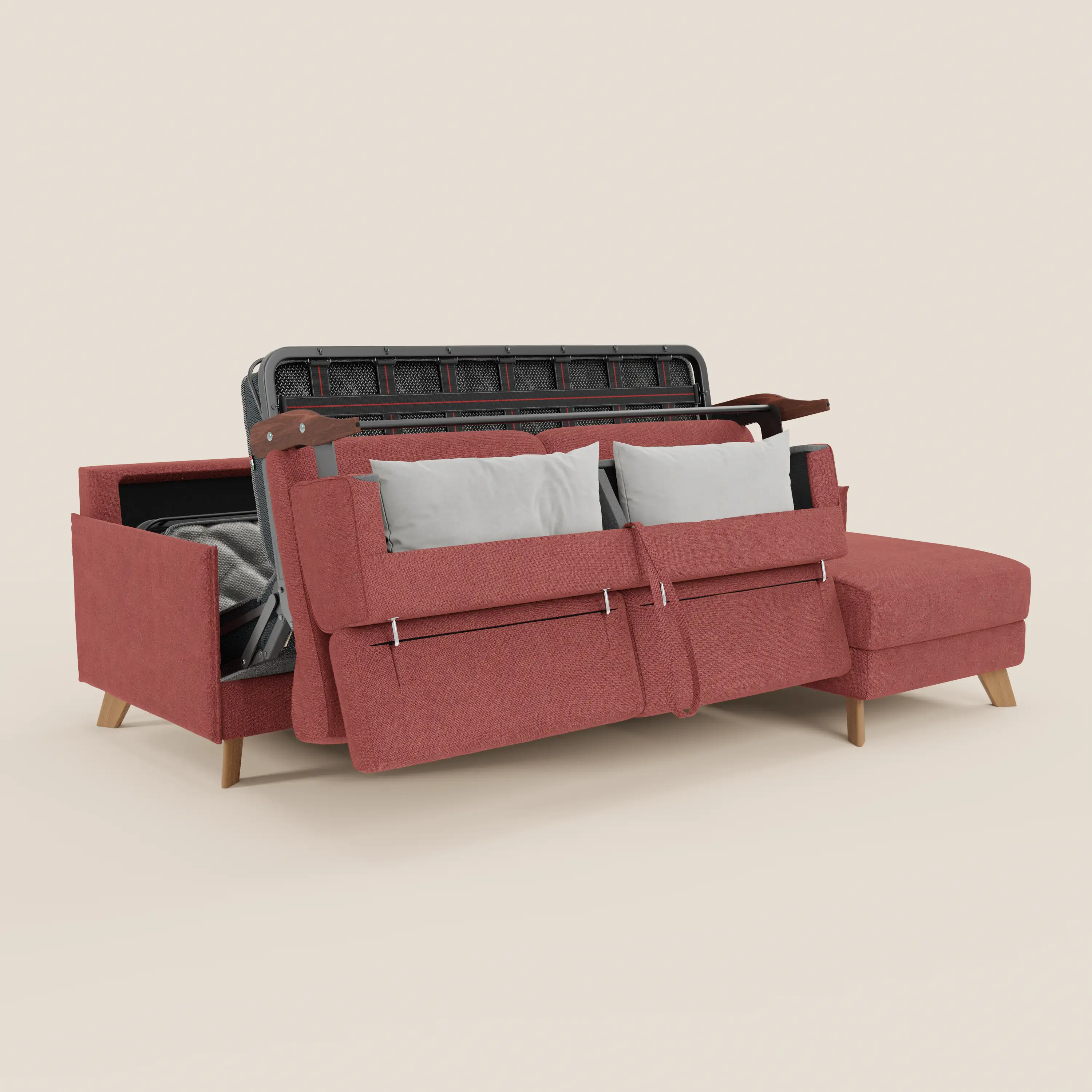 Sole Canapé d'angle convertible avec chaise longue avec coffre et têtières inclinables - tissu détachable T23 - Image 52