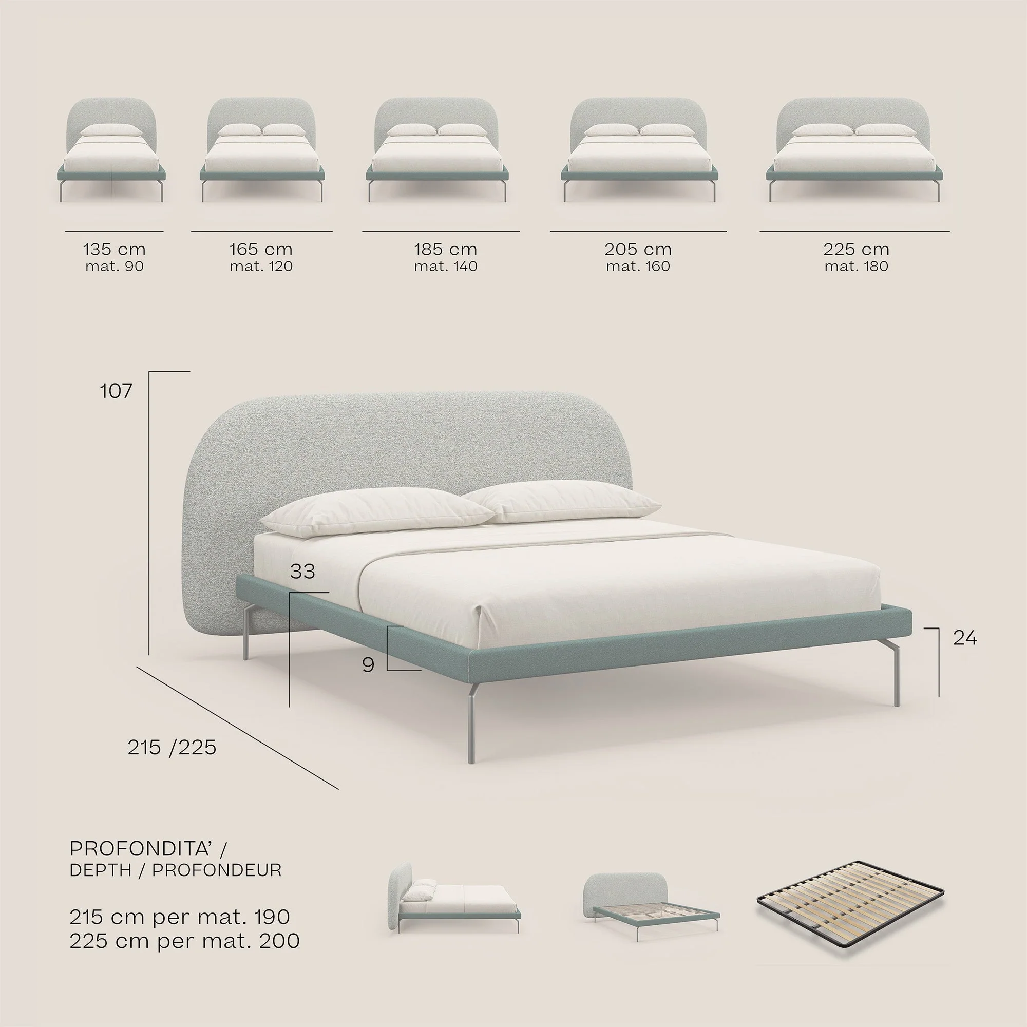 Soleil lit rembourré design avec pieds hauts en métal en bouclette détachable T12 bleu gris - Image 9