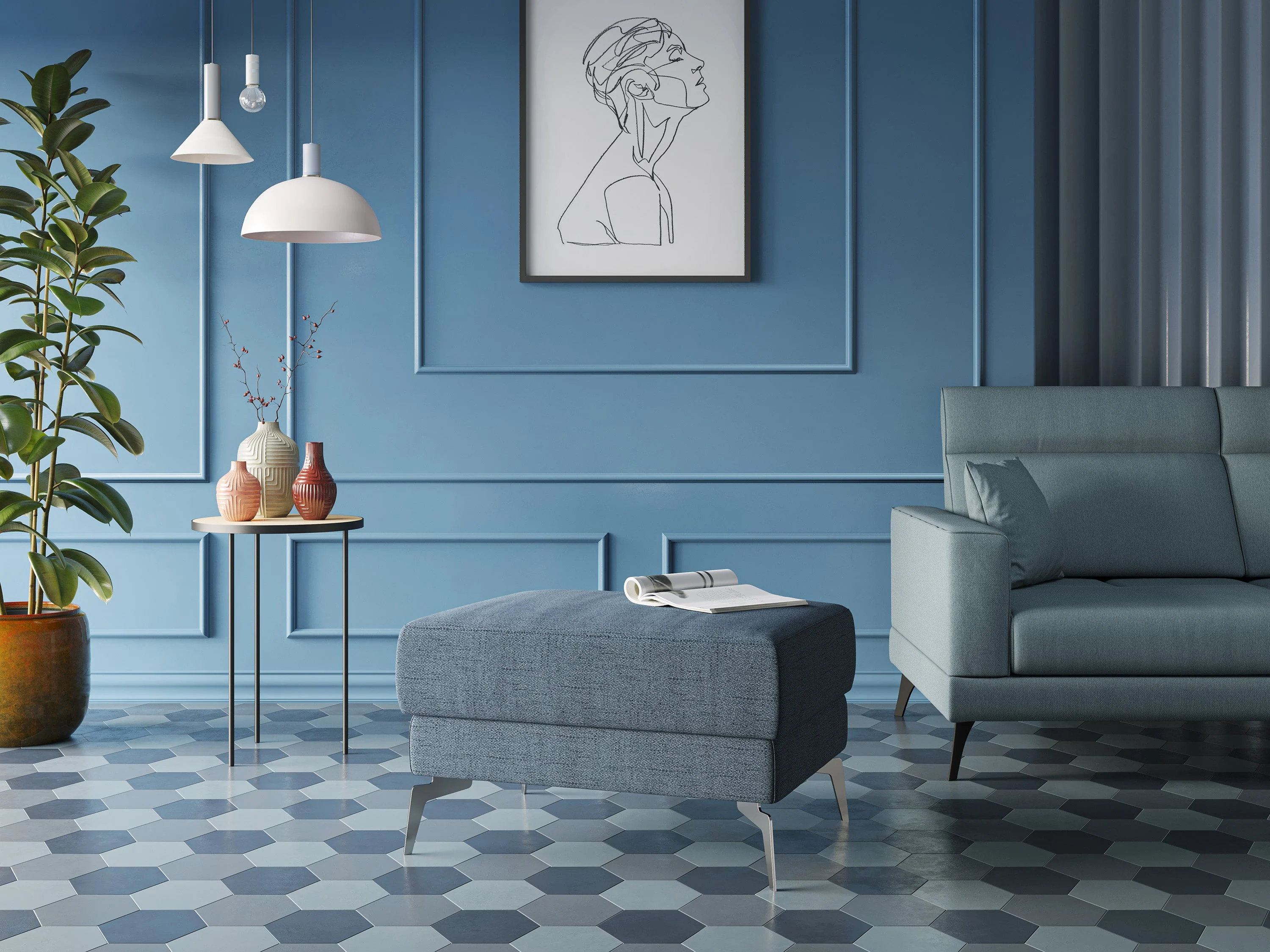 Star Pouf avec pieds hauts en tissu imperméable flammé T03 gris - Image 8