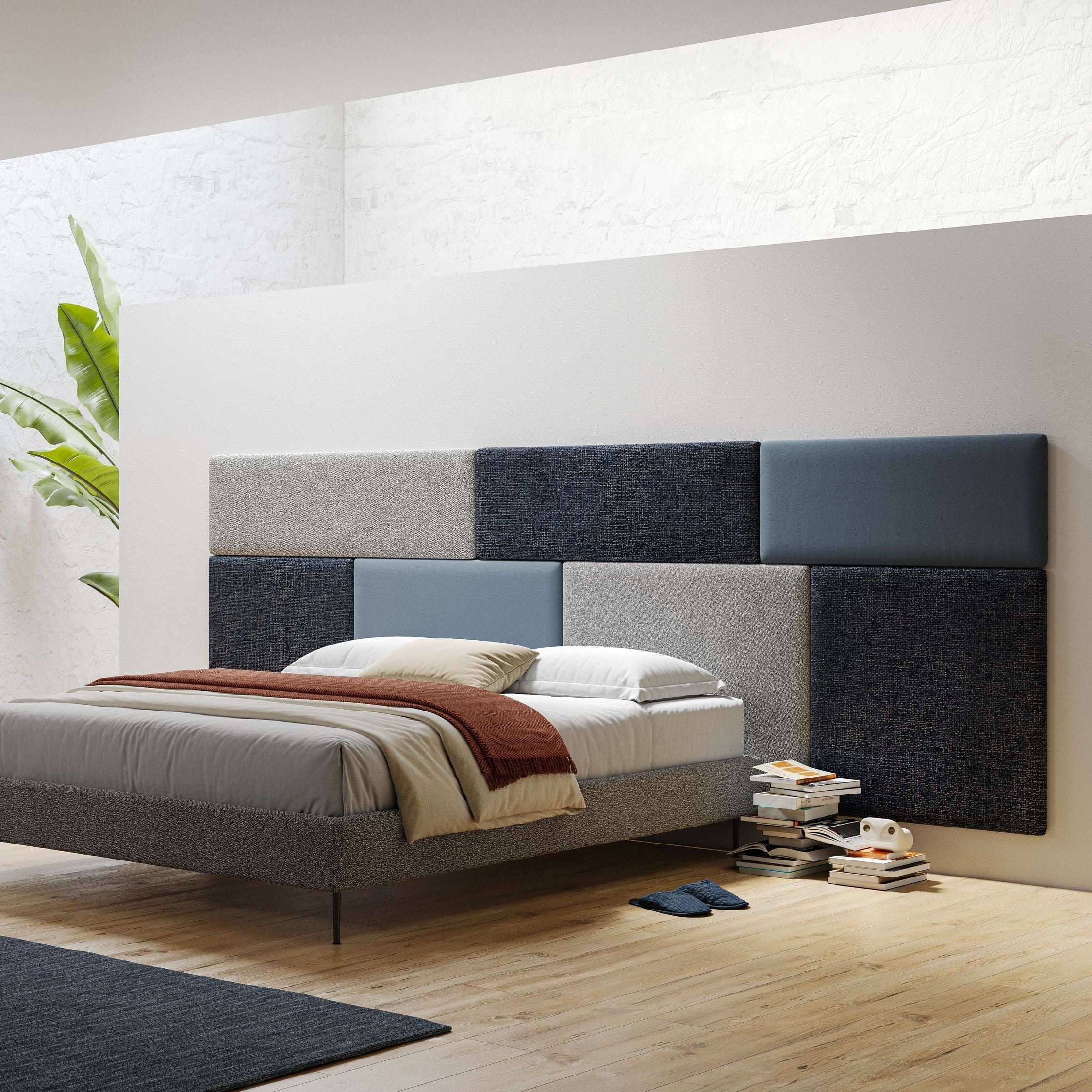 Tête de lit en panneau mural moyen de différentes dimensions en tissu doux détachable T10 bleu - Image 2