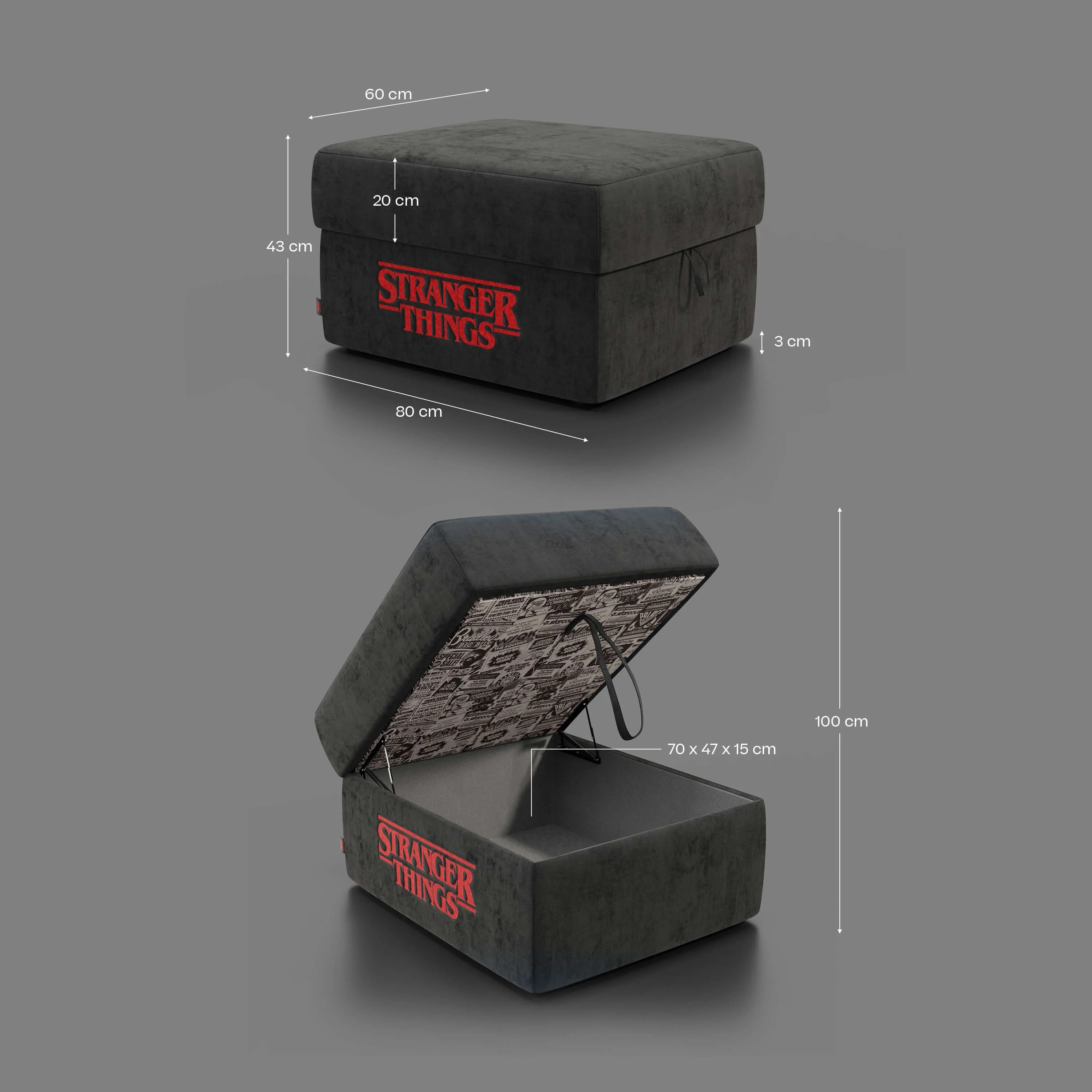 Sun Pouf Stranger Things Édition - 60 x 80 cm en tissu détachable by Netflix Anthracite - Image 7