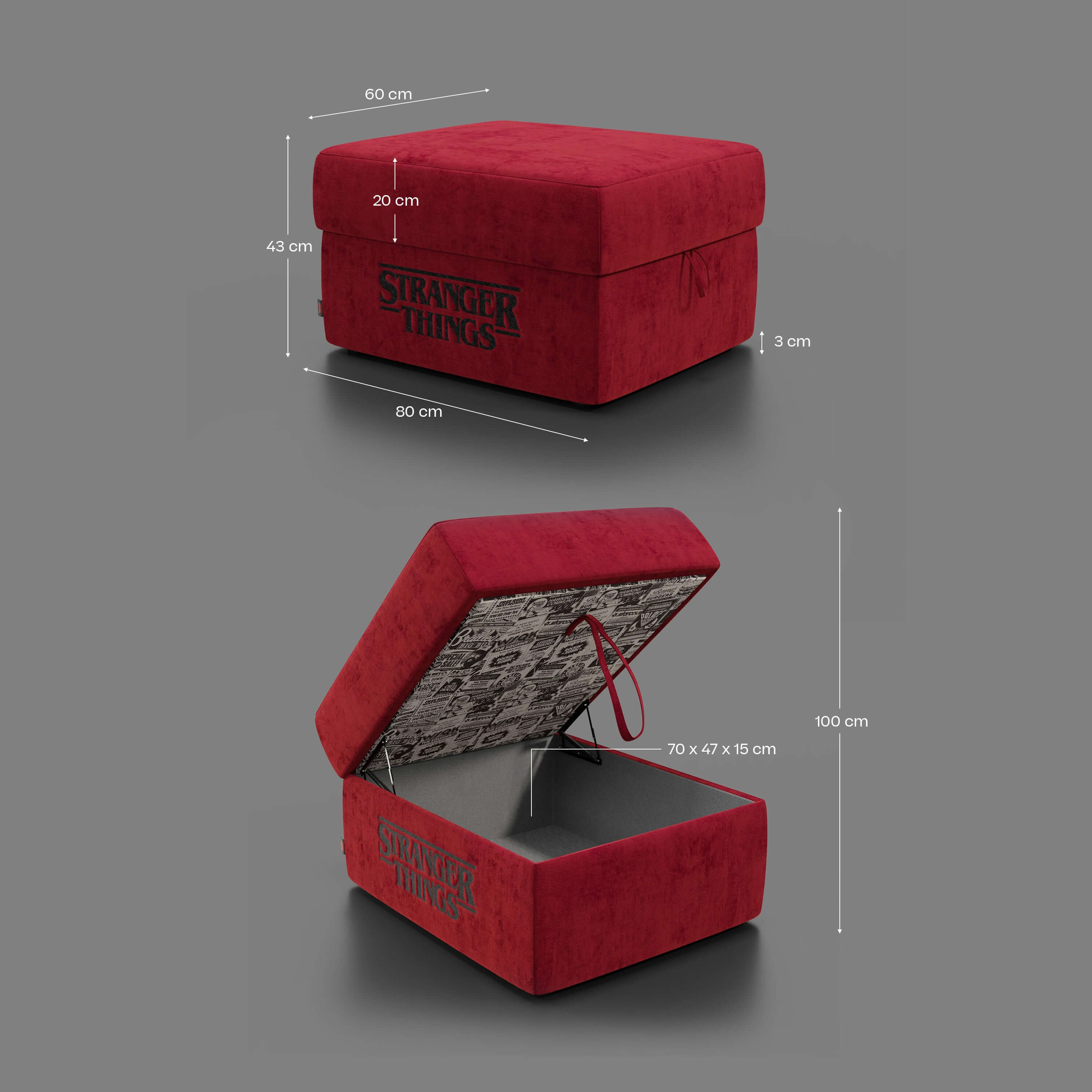 Sun Pouf Stranger Things Édition - 60 x 80 cm en tissu détachable by Netflix Rouge - Image 7