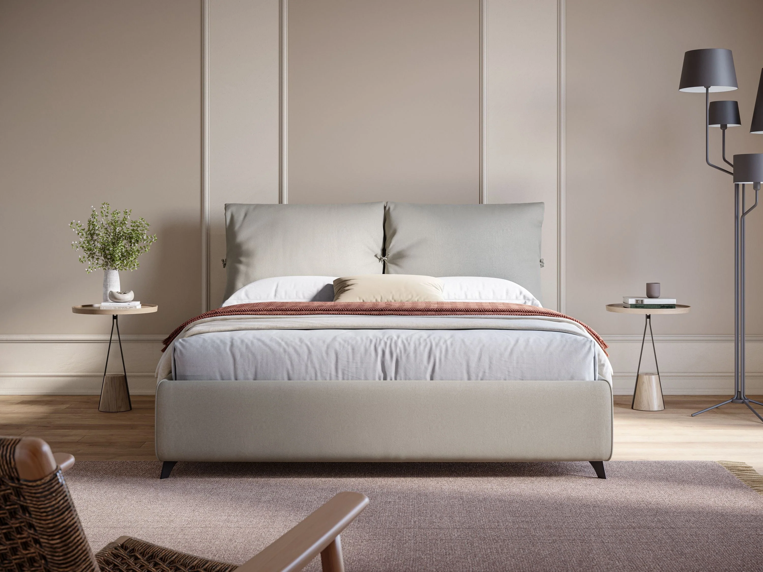 Susan lit rembourré avec coffre complètement déhoussable en microfibre détachable T11 crème - Image 2