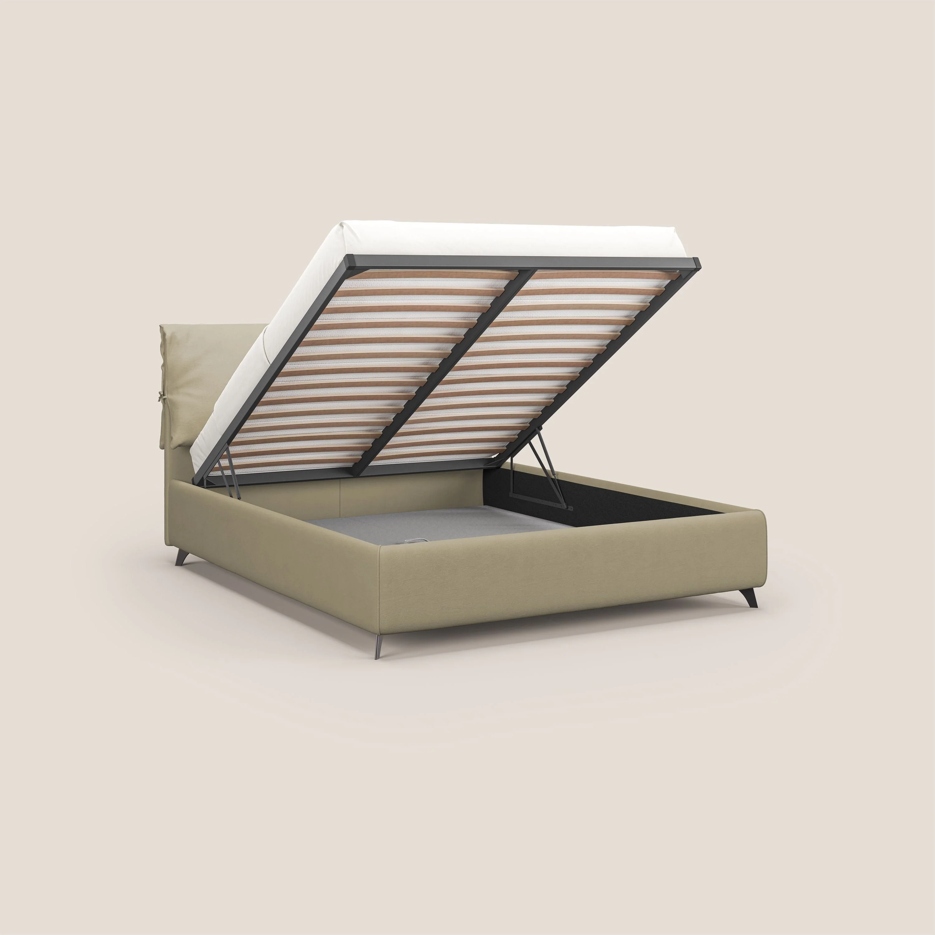Susan lit rembourré avec coffre complètement déhoussable en microfibre détachable T11 crème - Image 3