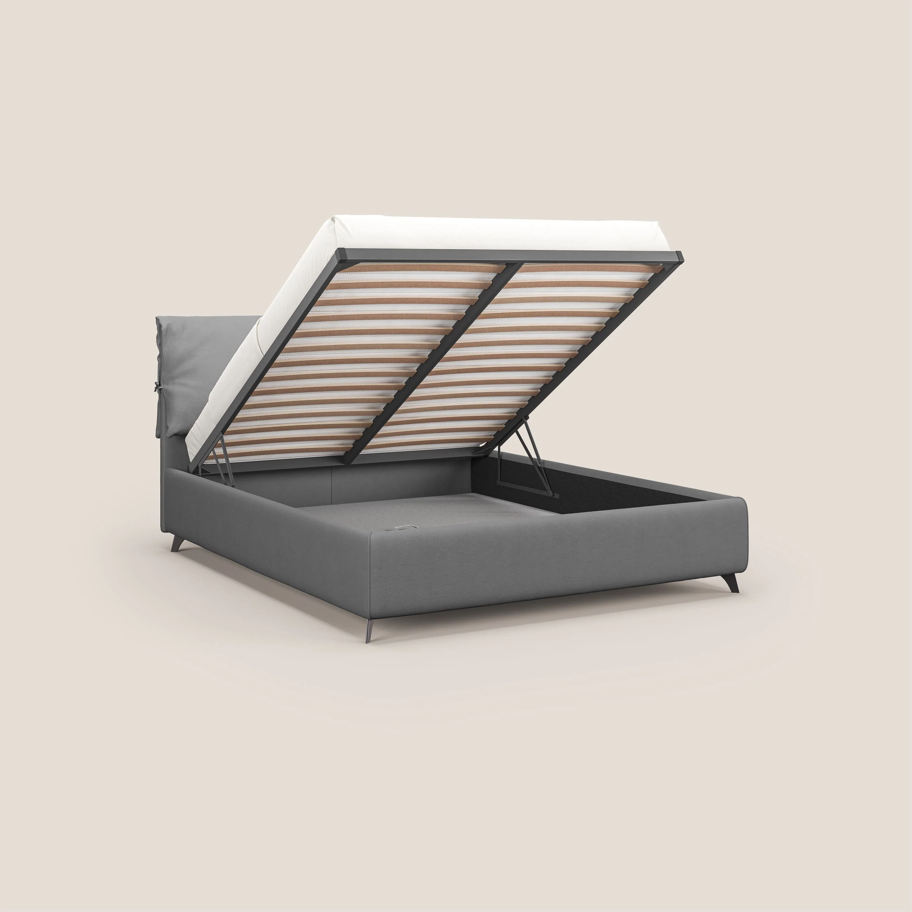 Susan lit rembourré avec coffre complètement déhoussable en microfibre détachable T11 gris - Image 2