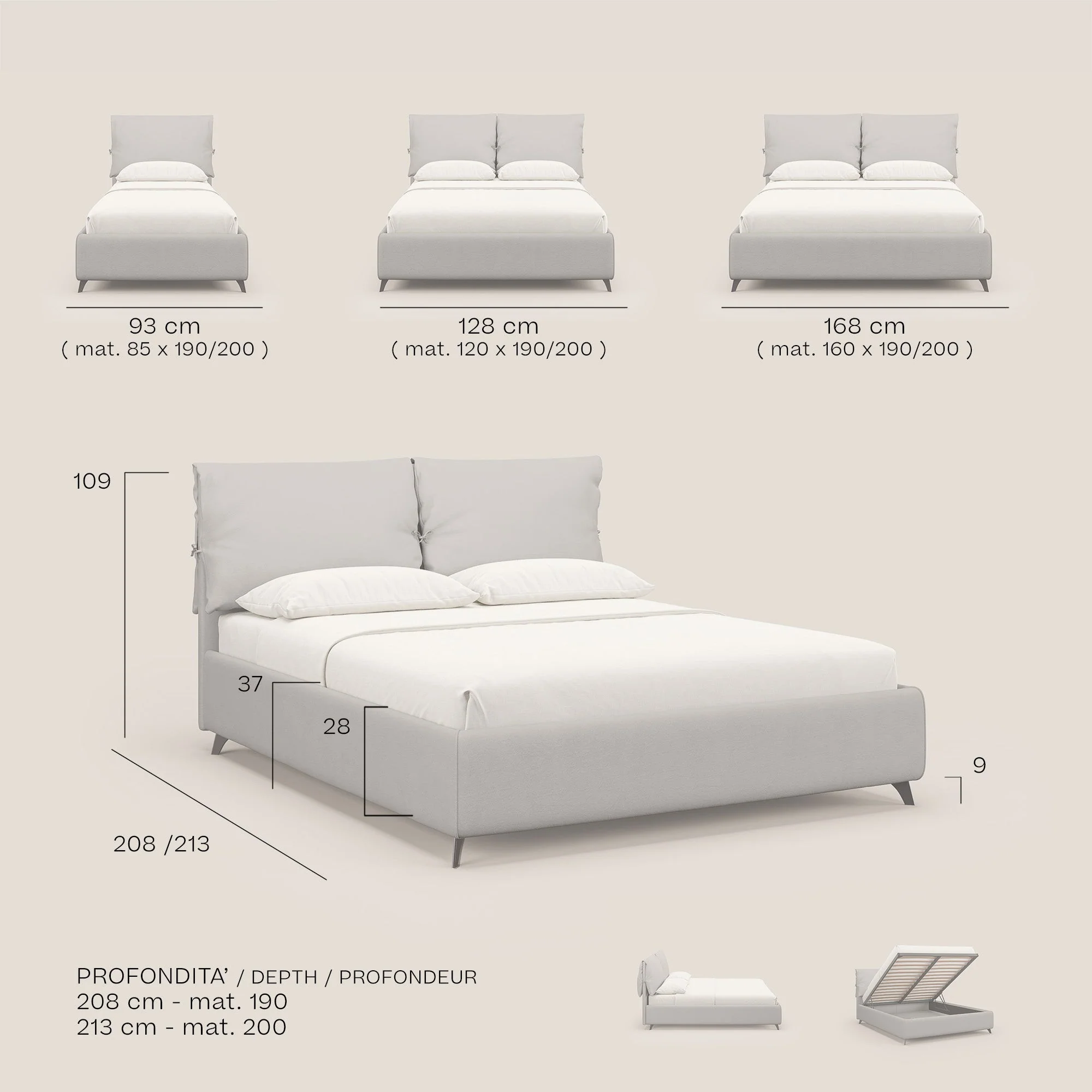 Susan lit rembourré avec coffre complètement déhoussable en microfibre détachable T11 gris - Image 9