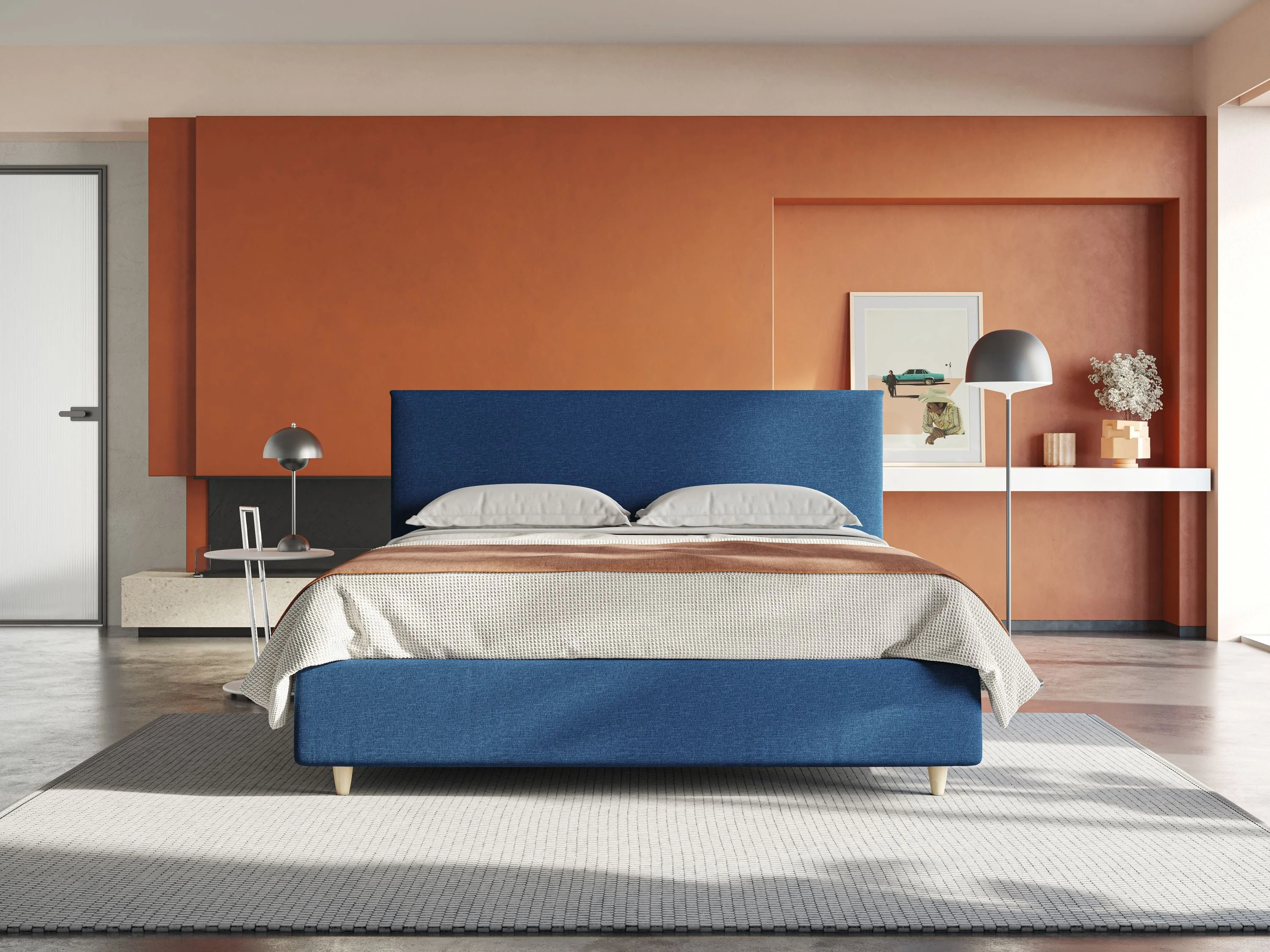 Teresa lit avec coffre déhoussable en tissu mixte coton imperméable T13 bleu - Image 2