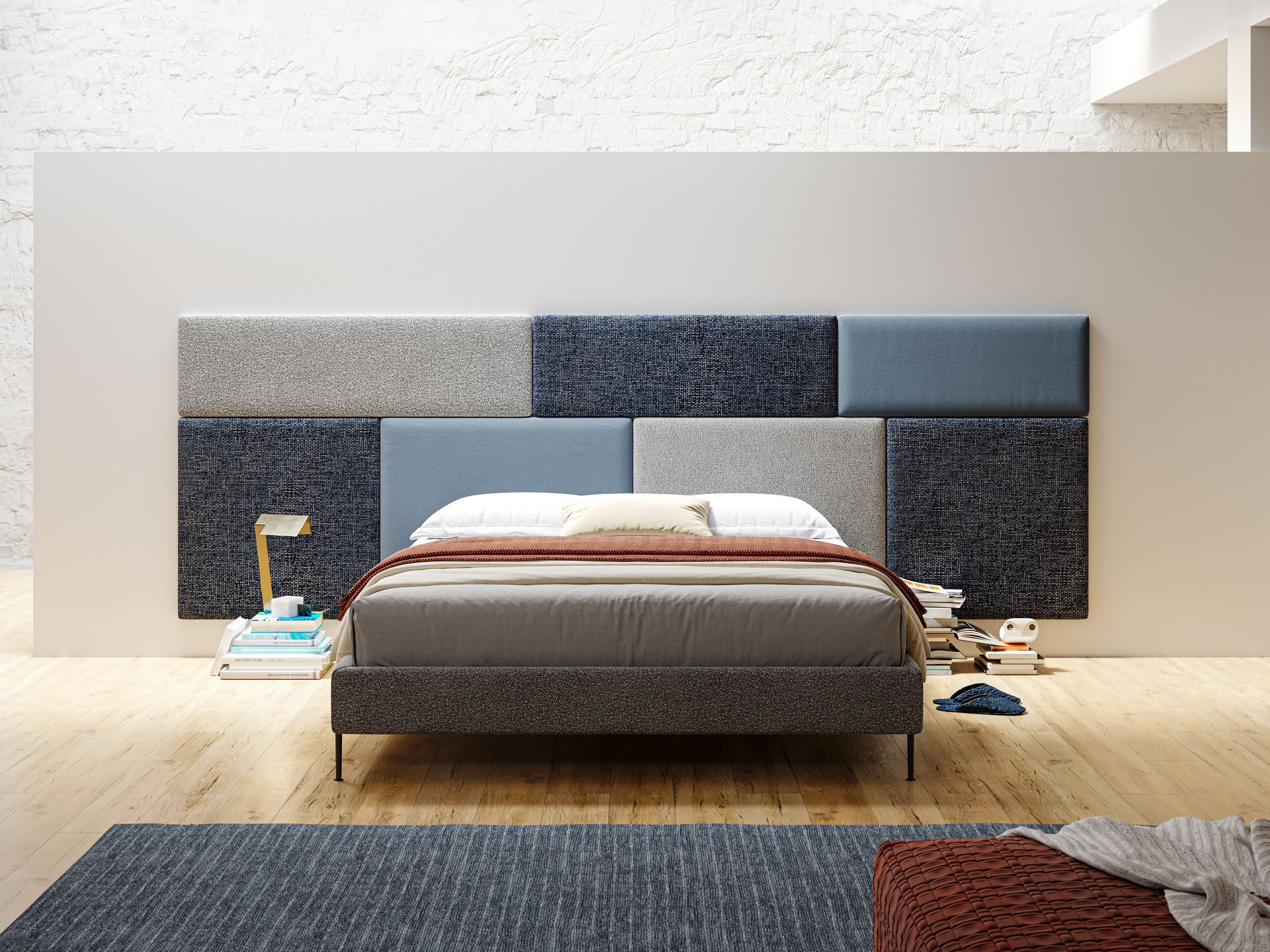 Tête de lit en panneau mural moyen de différentes dimensions en microfibre détachable T11 sucre glace - Image 3
