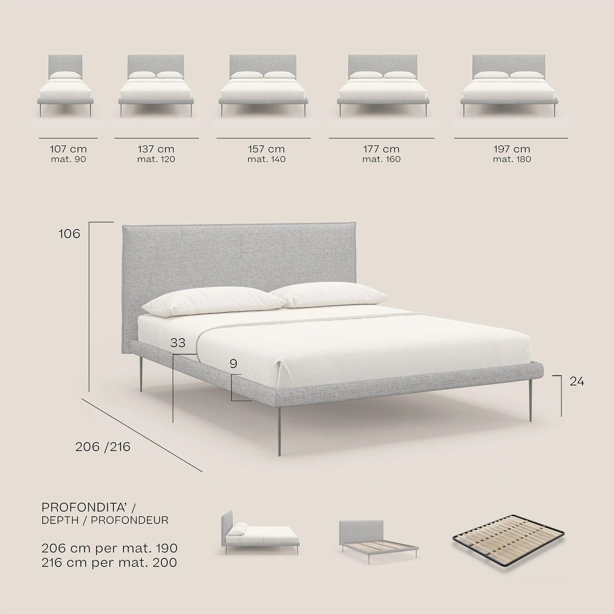 Theo lit moderne déhoussable avec pieds hauts en métal et tissu imperméable T10 crème - Image 9
