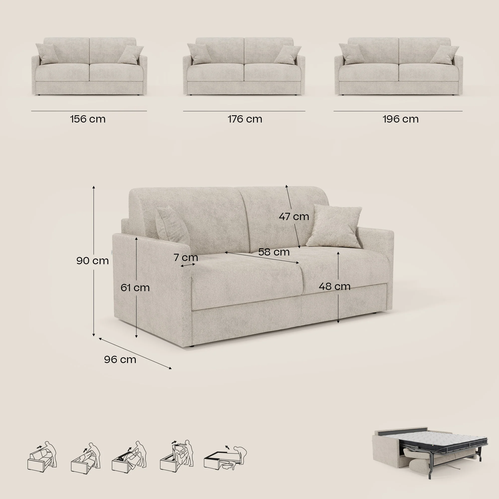 Tommy Canapé convertible 2 et 3 places - 100% déhoussable en tissu effet coton détachable T33 - Image 41