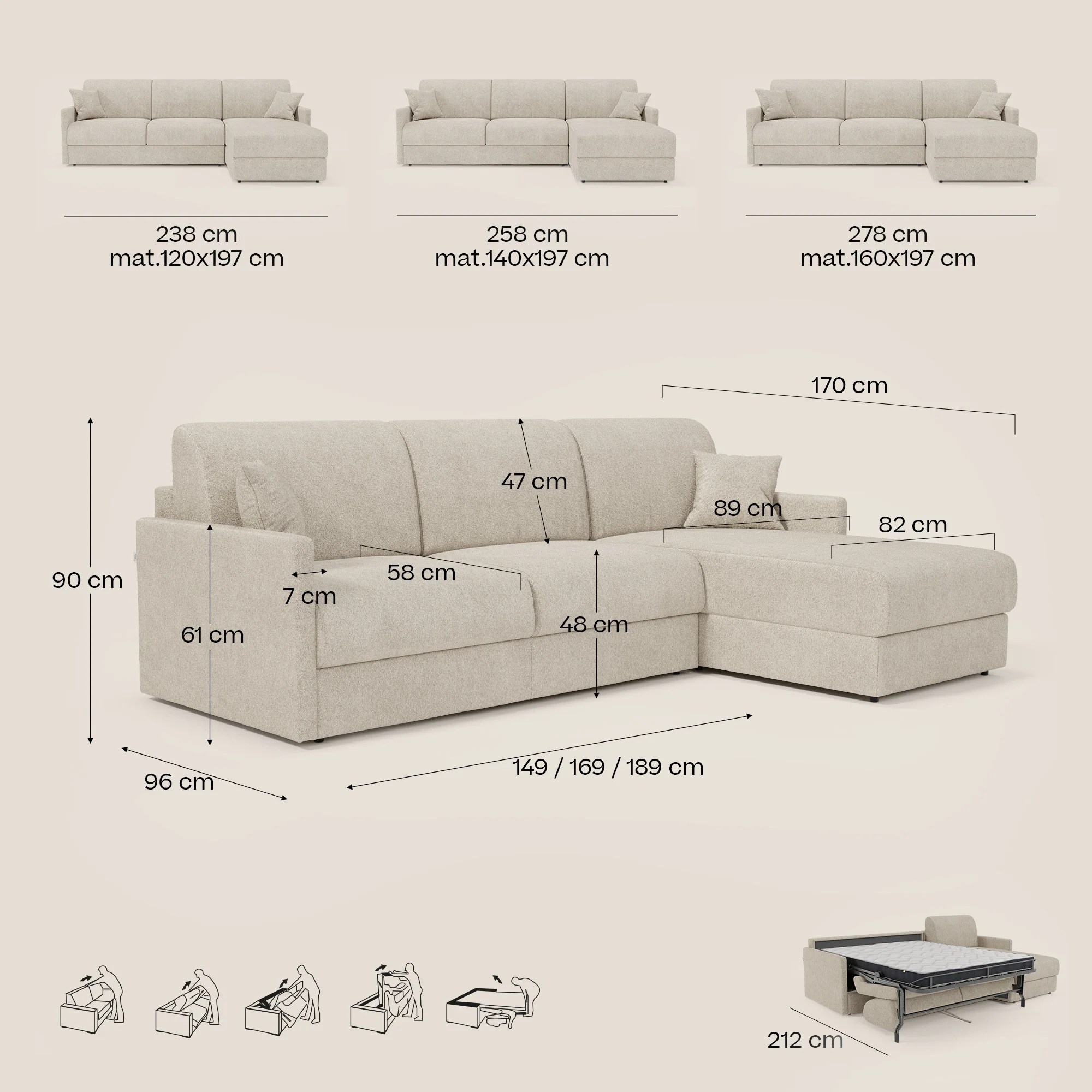 Tommy Canapé convertible avec méridienne coffre - design minimaliste et déhoussable en tissu détachable effet coton T33 - Image 114