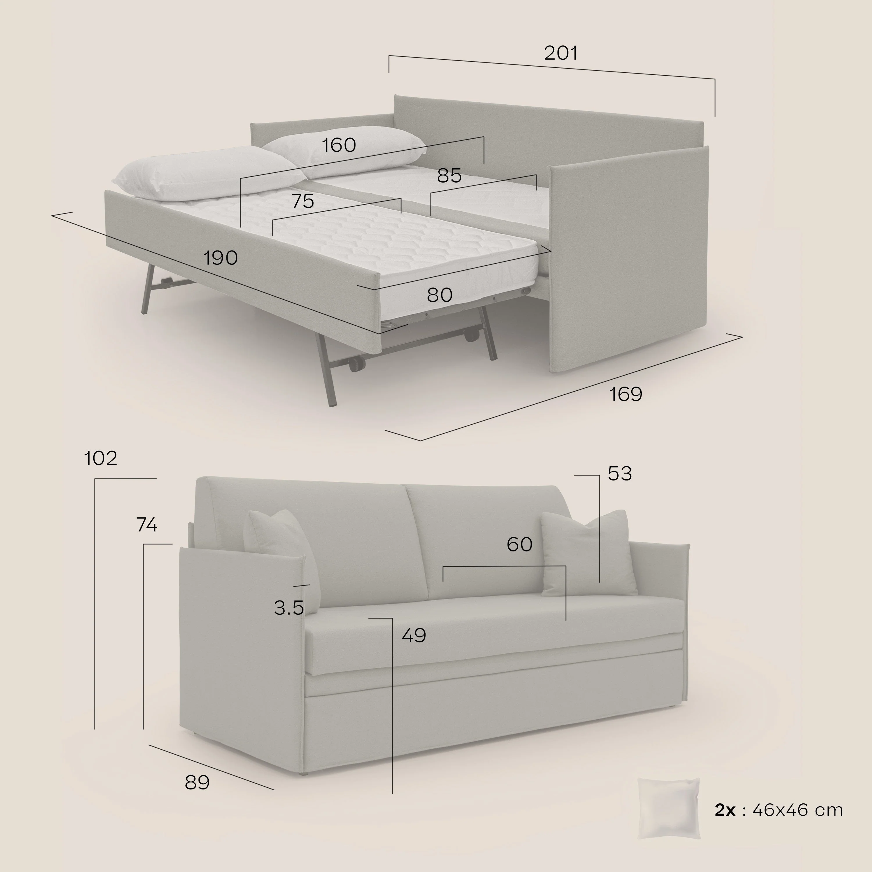 Tortona Canapé duplex avec lits jumeaux et tissu effet coton imperméable T13 Taupe tortora - Image 10