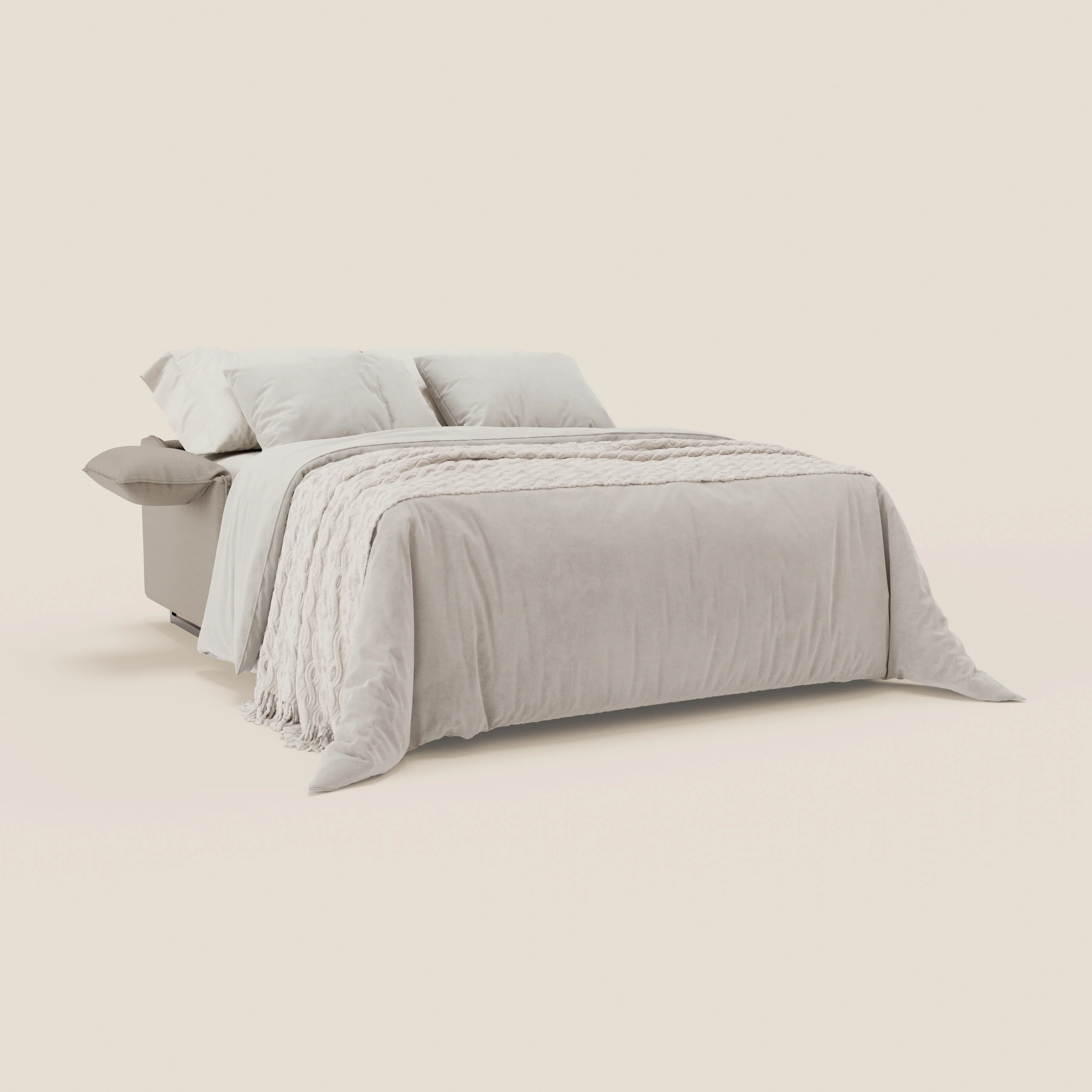 Violetta Canapé convertible matelas H18 cm - têtières réglables et accoudoirs amovibles en tissu imperméable T13 crème - Image 2