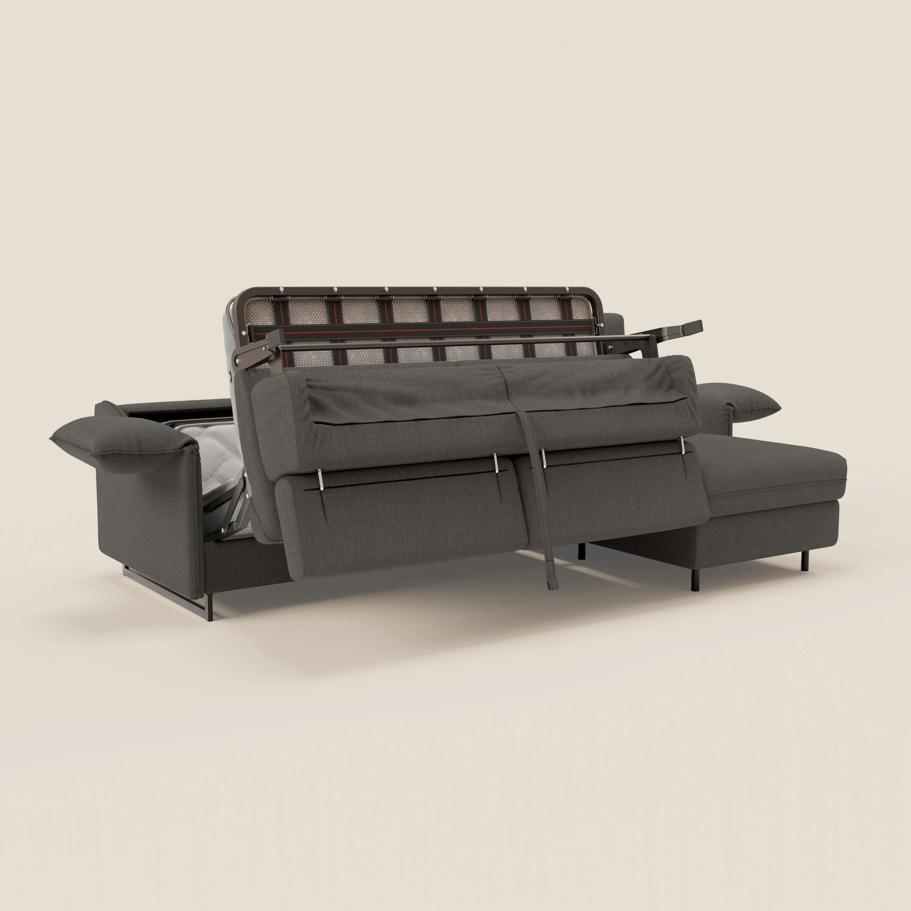 Violetta Canapé d'angle convertible avec chaise longue coffre, têtières et matelas 18cm en tissu imperméable T13 anthracite - Image 11