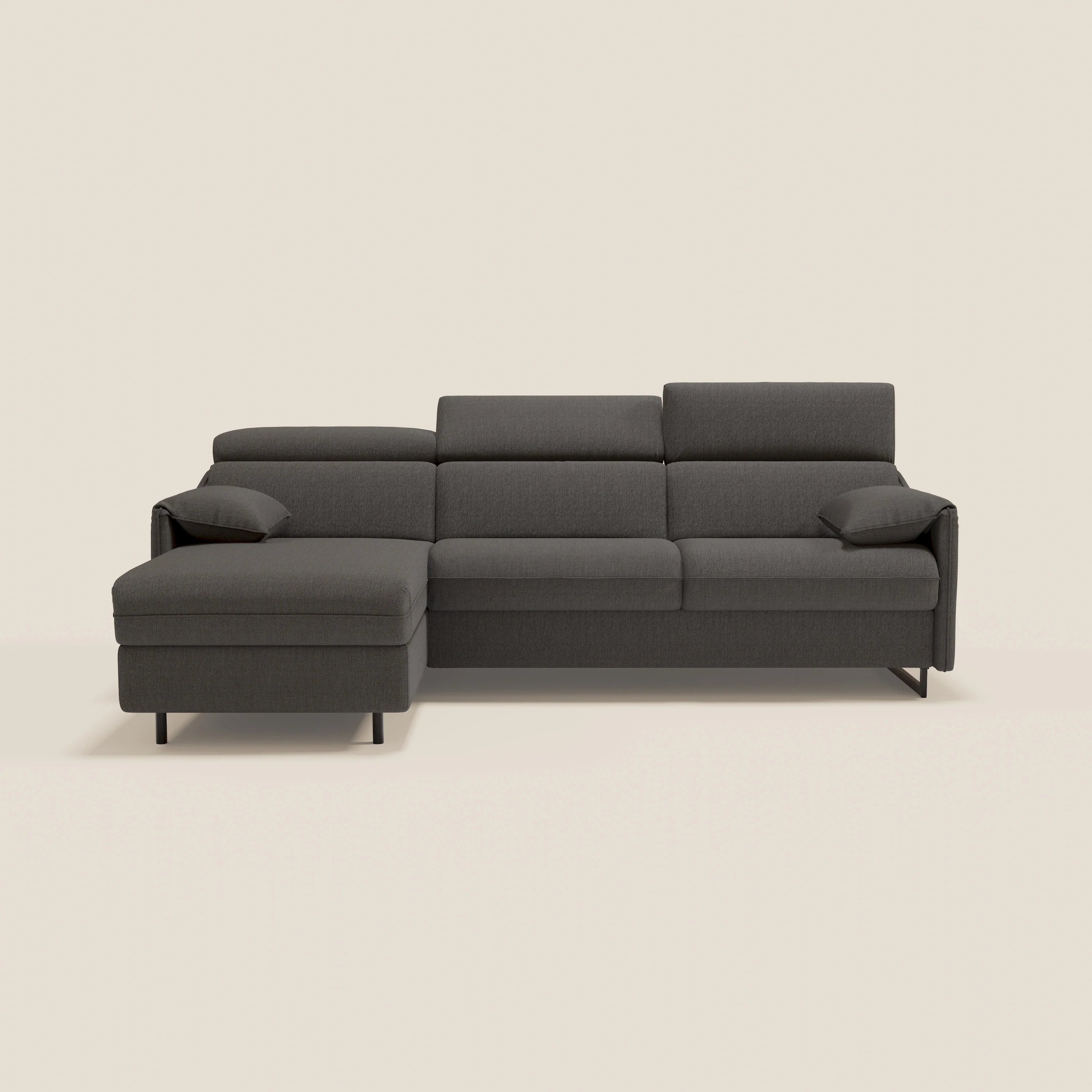 Violetta Canapé d'angle convertible avec chaise longue coffre, têtières et matelas 18cm en tissu imperméable T13 anthracite - Image 13