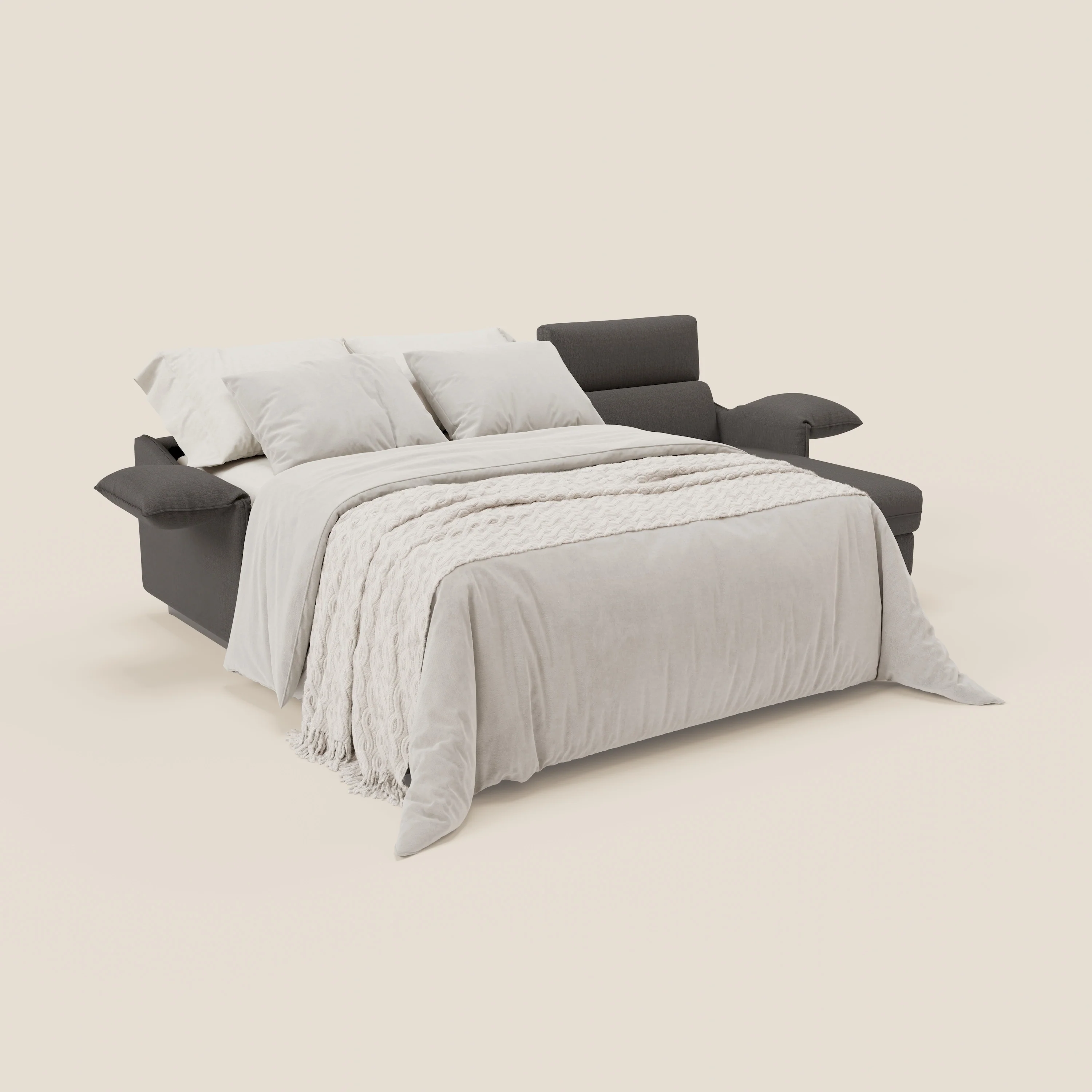 Violetta Canapé d'angle convertible avec chaise longue coffre, têtières et matelas 18cm en tissu imperméable T13 anthracite - Image 2
