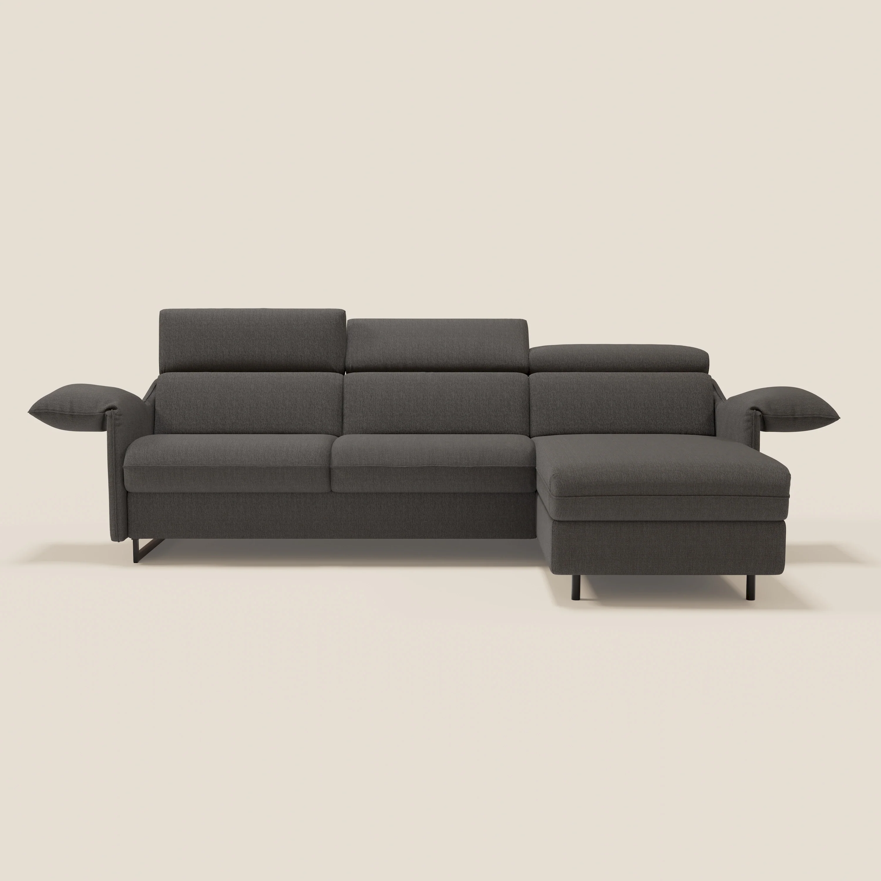 Violetta Canapé d'angle convertible avec chaise longue coffre, têtières et matelas 18cm en tissu imperméable T13 anthracite - Image 3