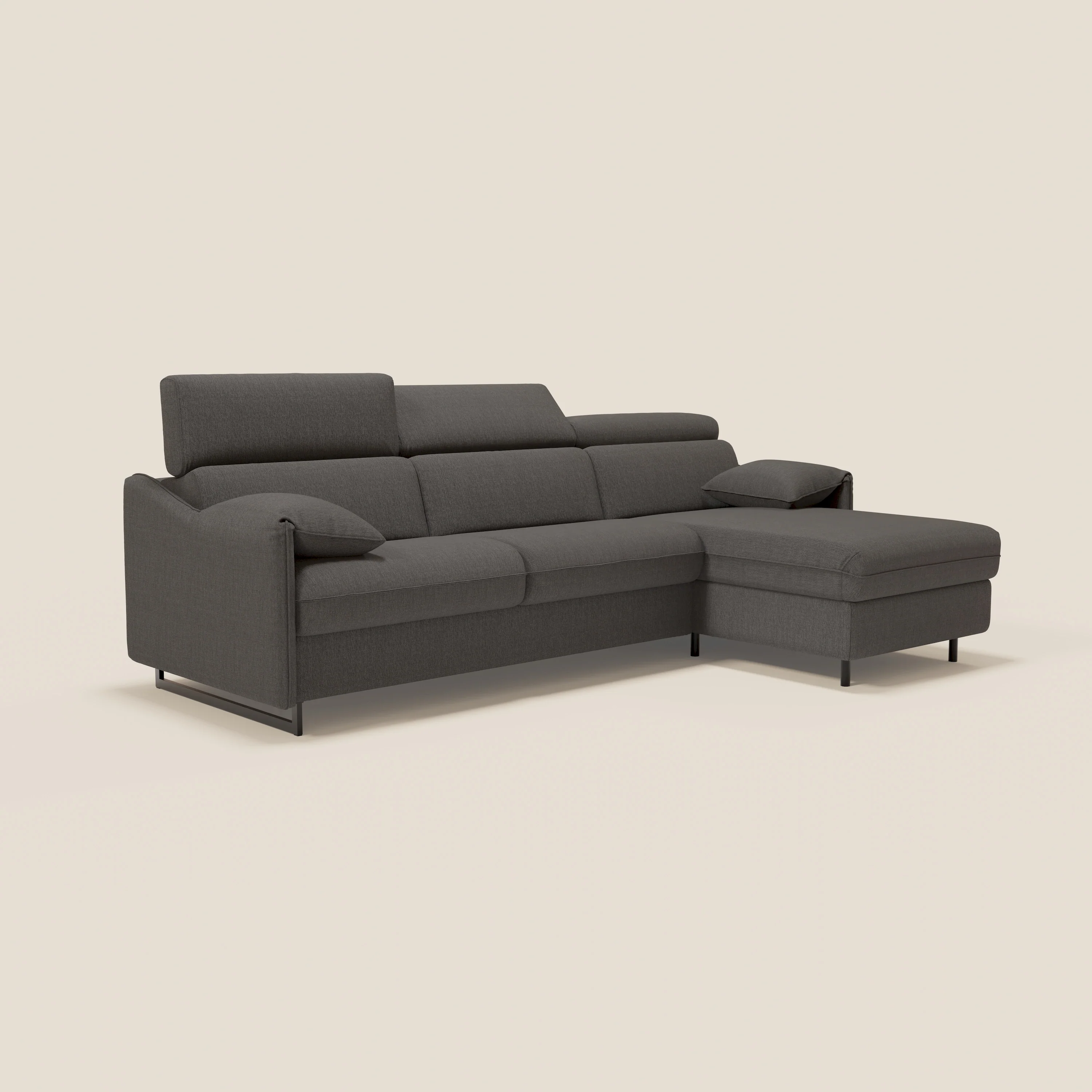 Violetta Canapé d'angle convertible avec chaise longue coffre, têtières et matelas 18cm en tissu imperméable T13 anthracite - Image 4
