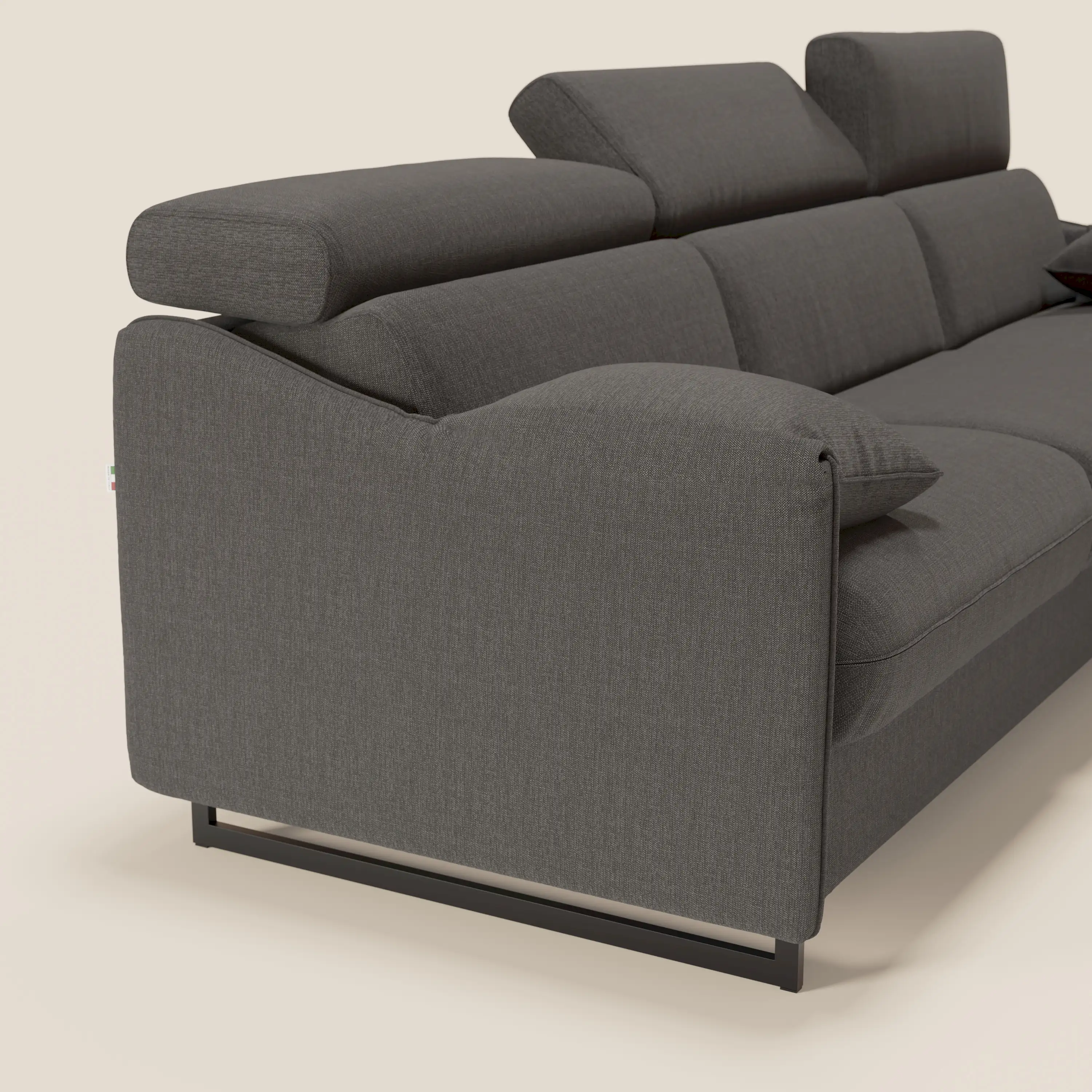 Violetta Canapé d'angle convertible avec chaise longue coffre, têtières et matelas 18cm en tissu imperméable T13 anthracite - Image 5