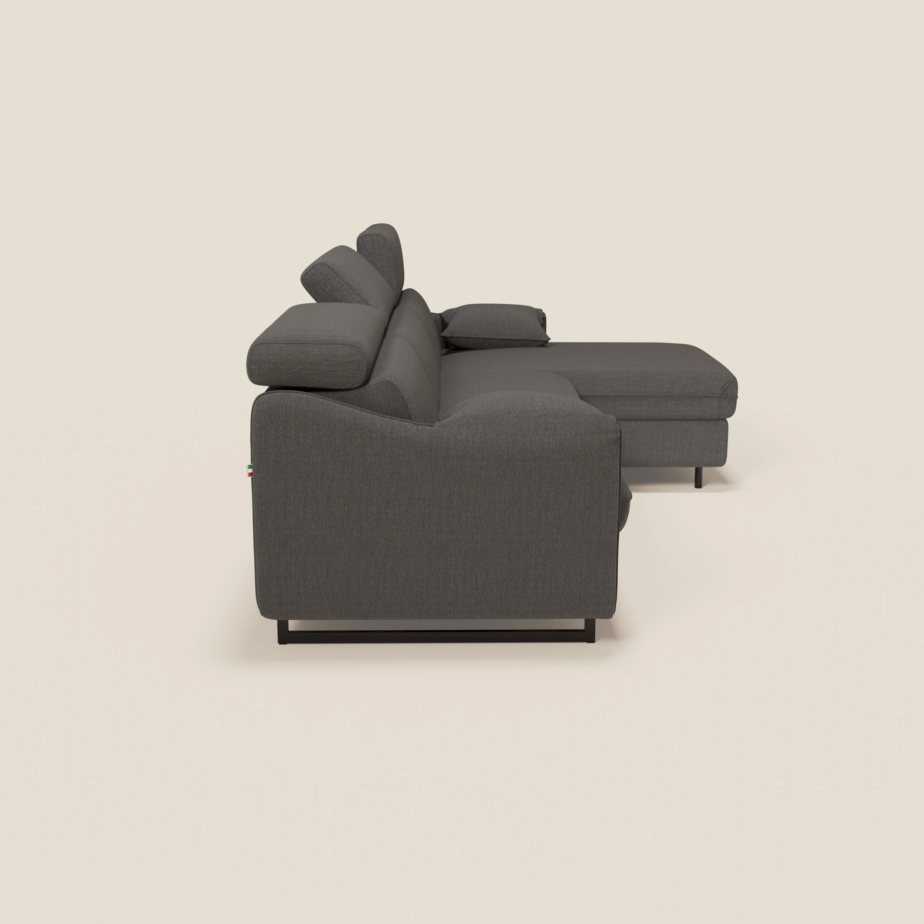 Violetta Canapé d'angle convertible avec chaise longue coffre, têtières et matelas 18cm en tissu imperméable T13 anthracite - Image 7