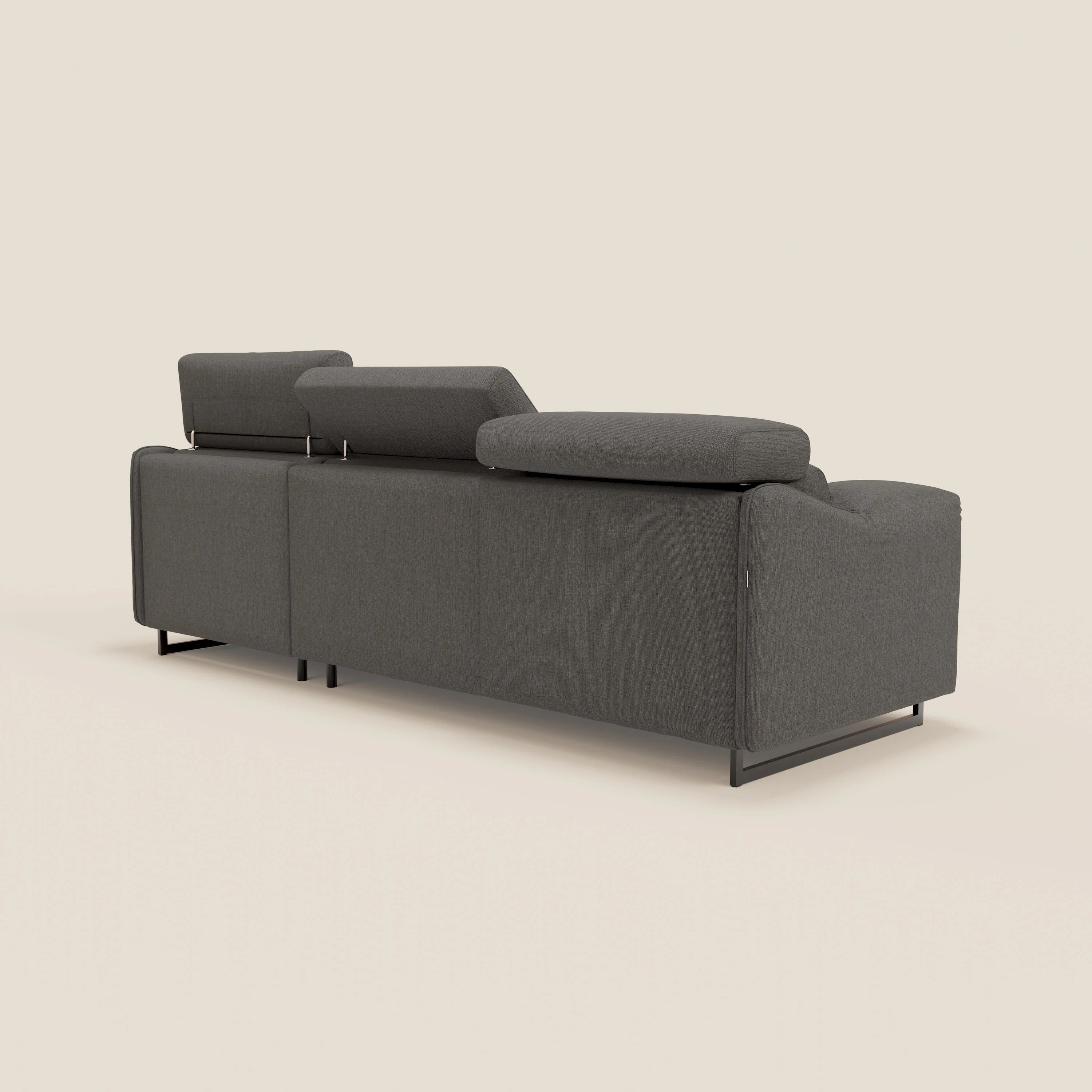 Violetta Canapé d'angle convertible avec chaise longue coffre, têtières et matelas 18cm en tissu imperméable T13 anthracite - Image 8