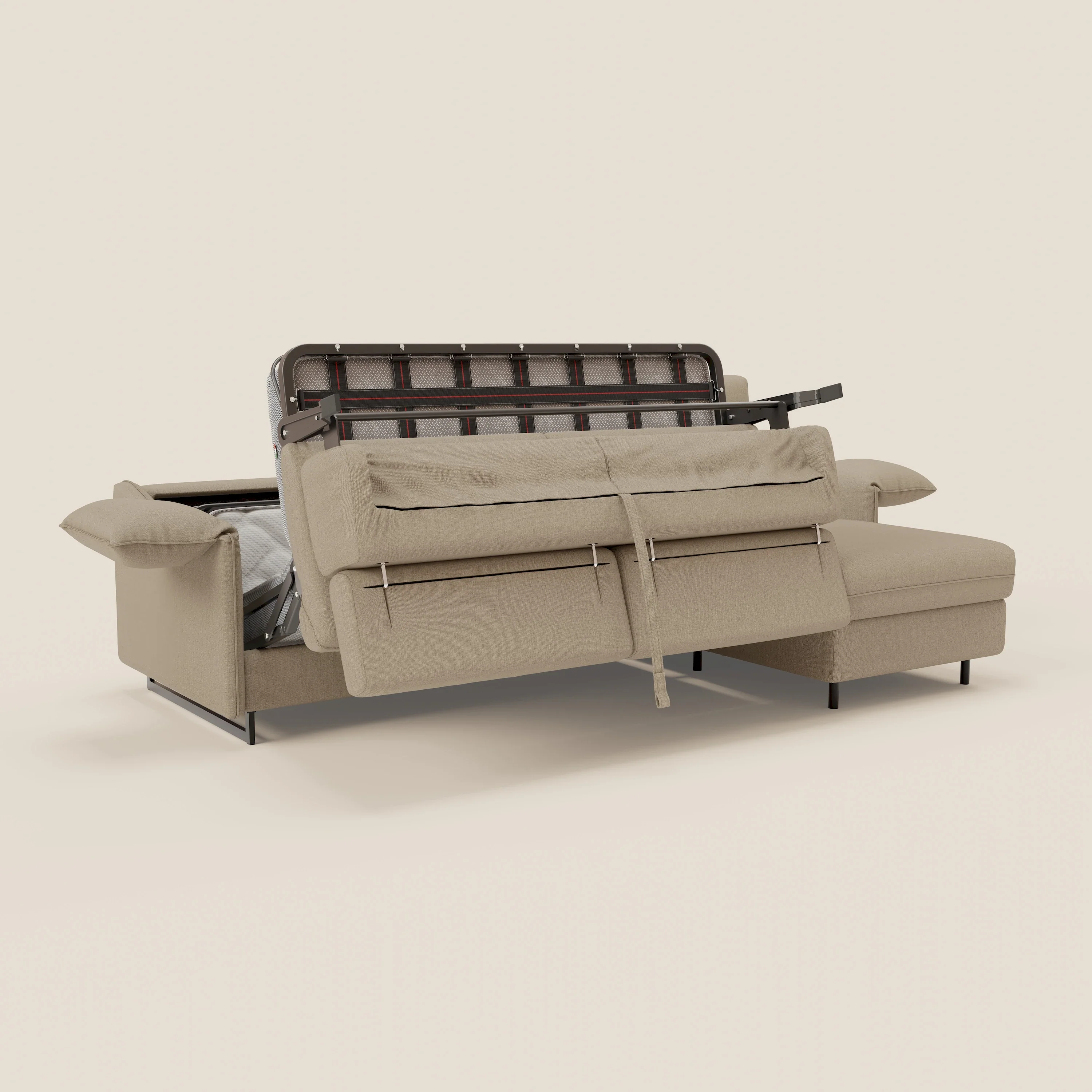 Violetta Canapé d'angle convertible avec chaise longue coffre, têtières et matelas 18cm en tissu imperméable T13 beige - Image 13