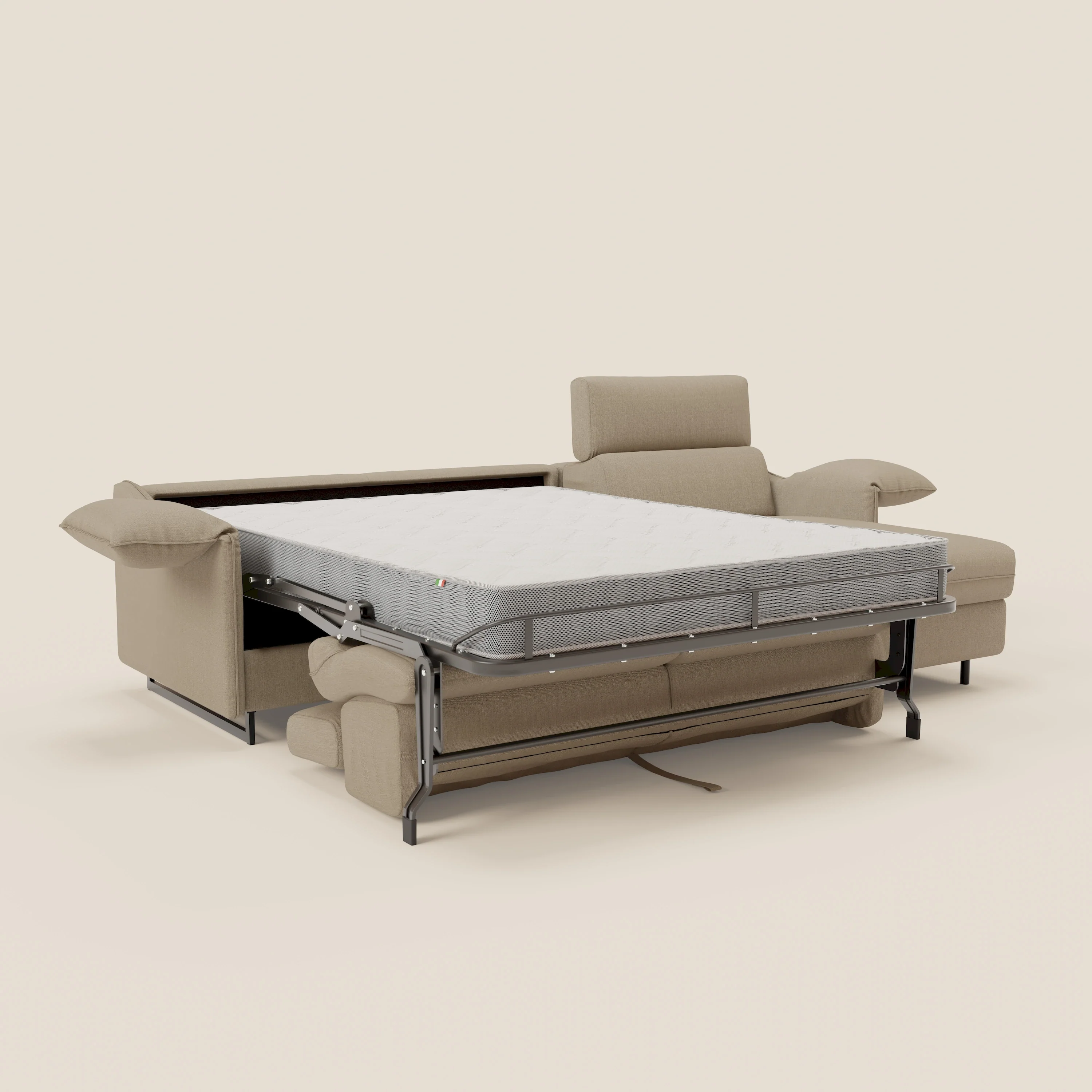 Violetta Canapé d'angle convertible avec chaise longue coffre, têtières et matelas 18cm en tissu imperméable T13 beige - Image 14