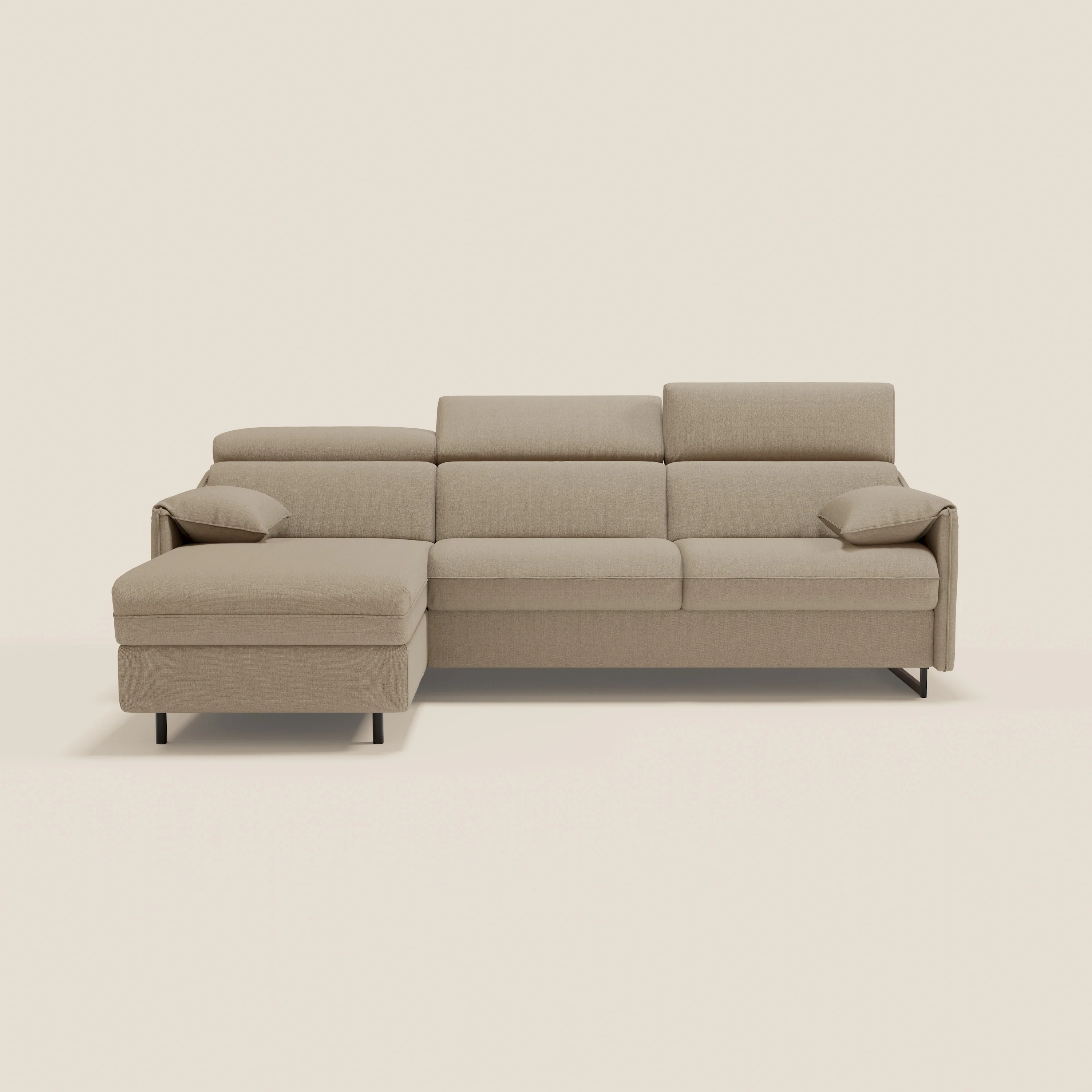 Violetta Canapé d'angle convertible avec chaise longue coffre, têtières et matelas 18cm en tissu imperméable T13 beige - Image 15