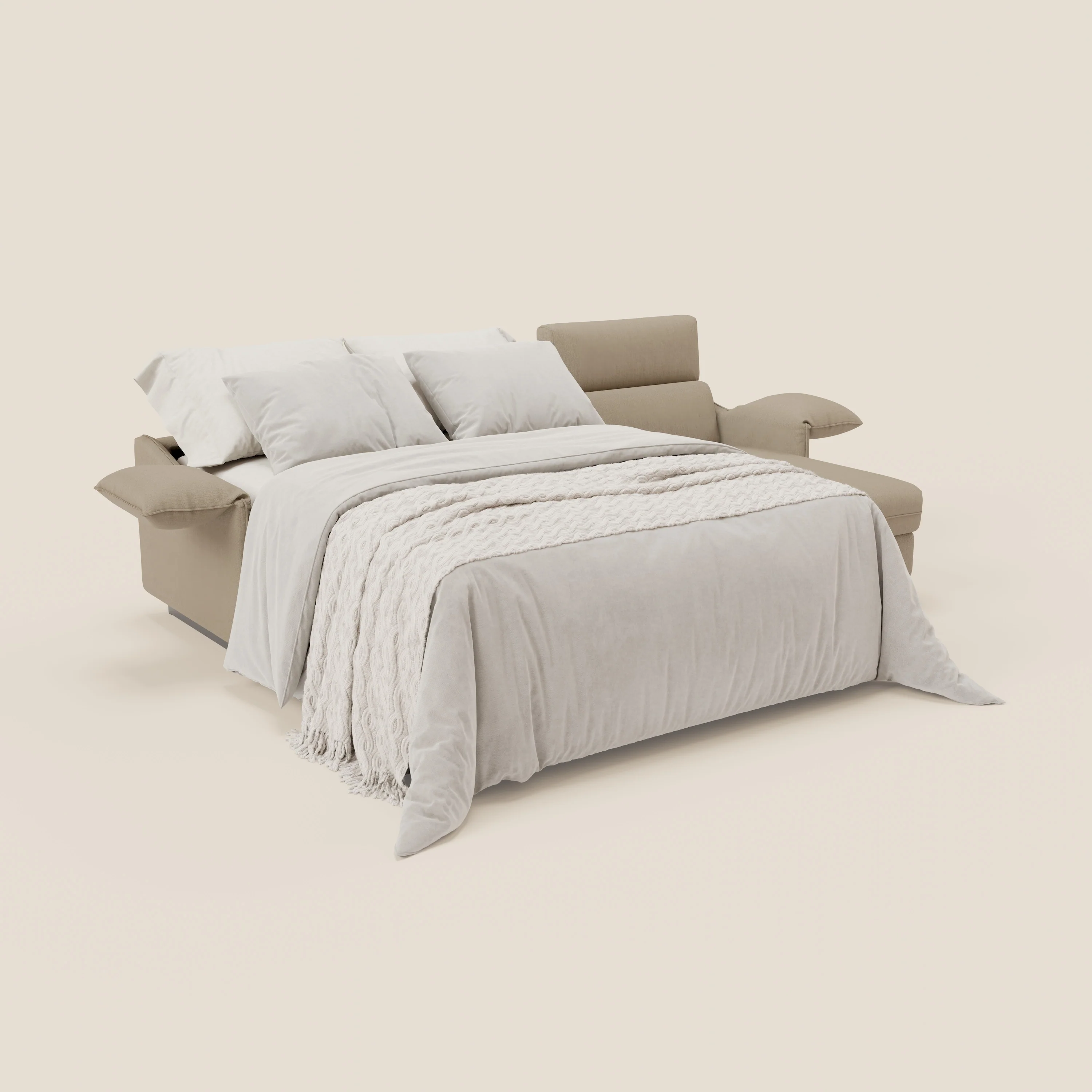 Violetta Canapé d'angle convertible avec chaise longue coffre, têtières et matelas 18cm en tissu imperméable T13 beige - Image 2