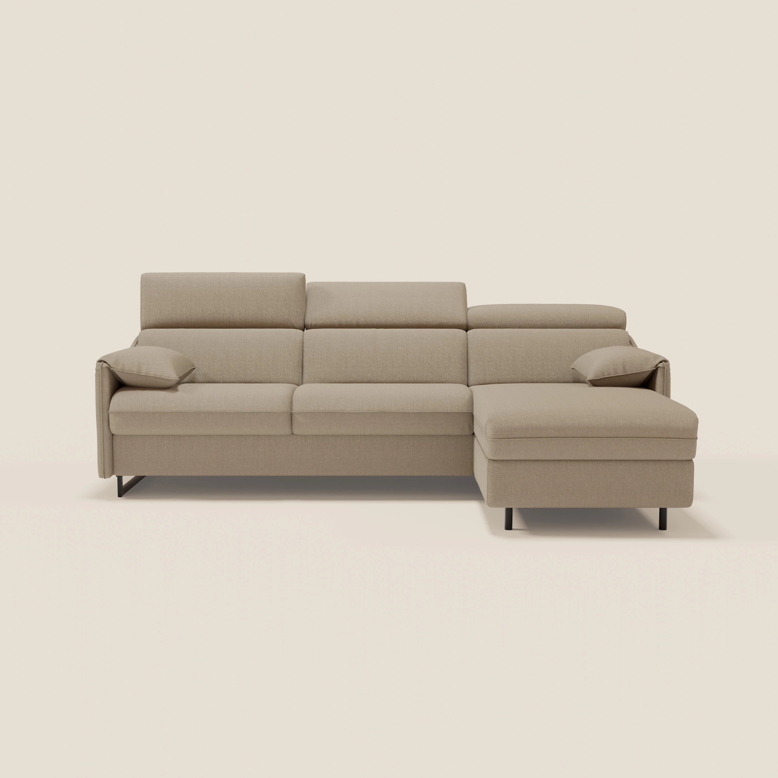 Violetta Canapé d'angle convertible avec chaise longue coffre, têtières et matelas 18cm en tissu imperméable T13 beige - Image 3
